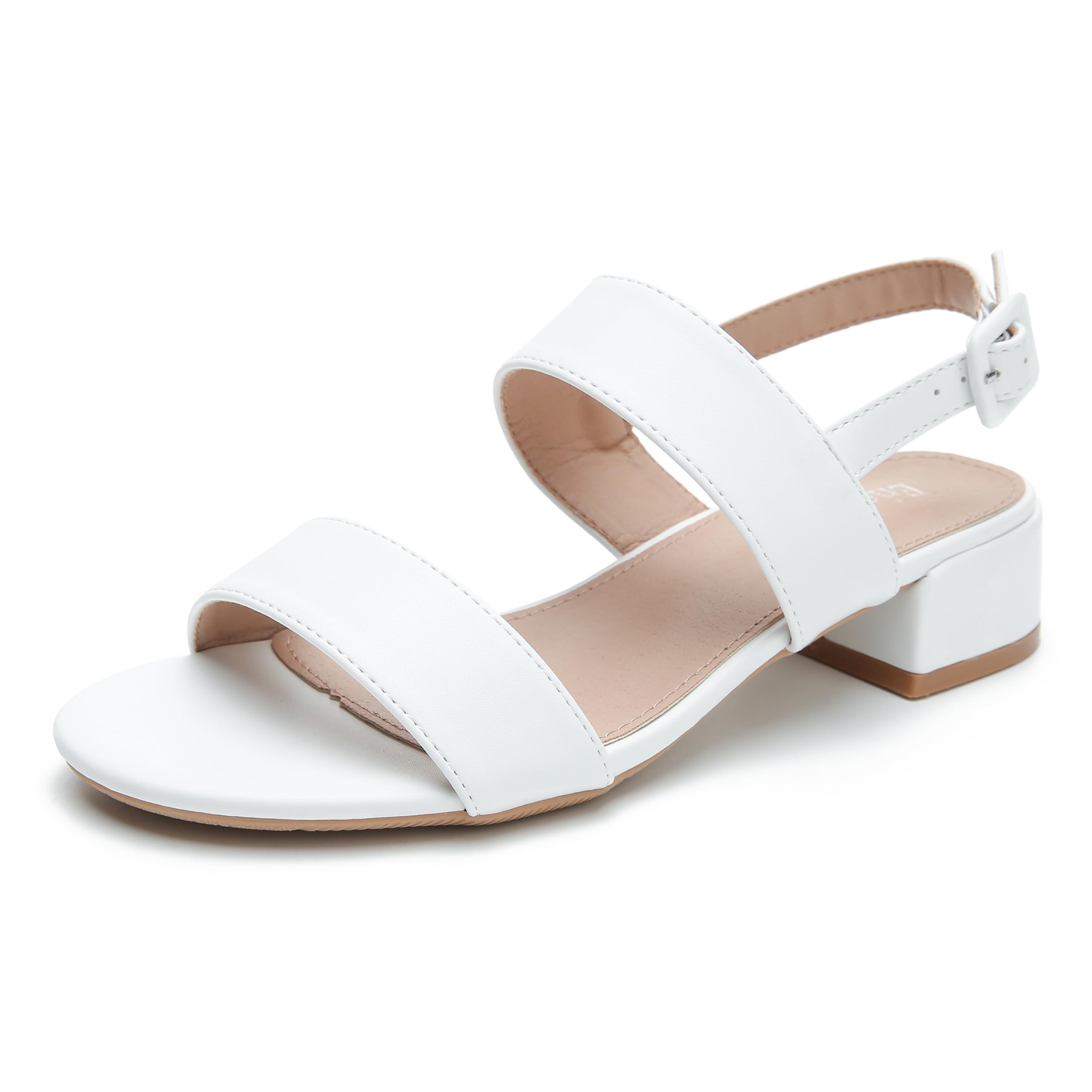 Enelauge Women's Open Toe Ankle Strap Low Block Chunky Heels Sandals Holiday Party Wedding Dress Pumps Shoes