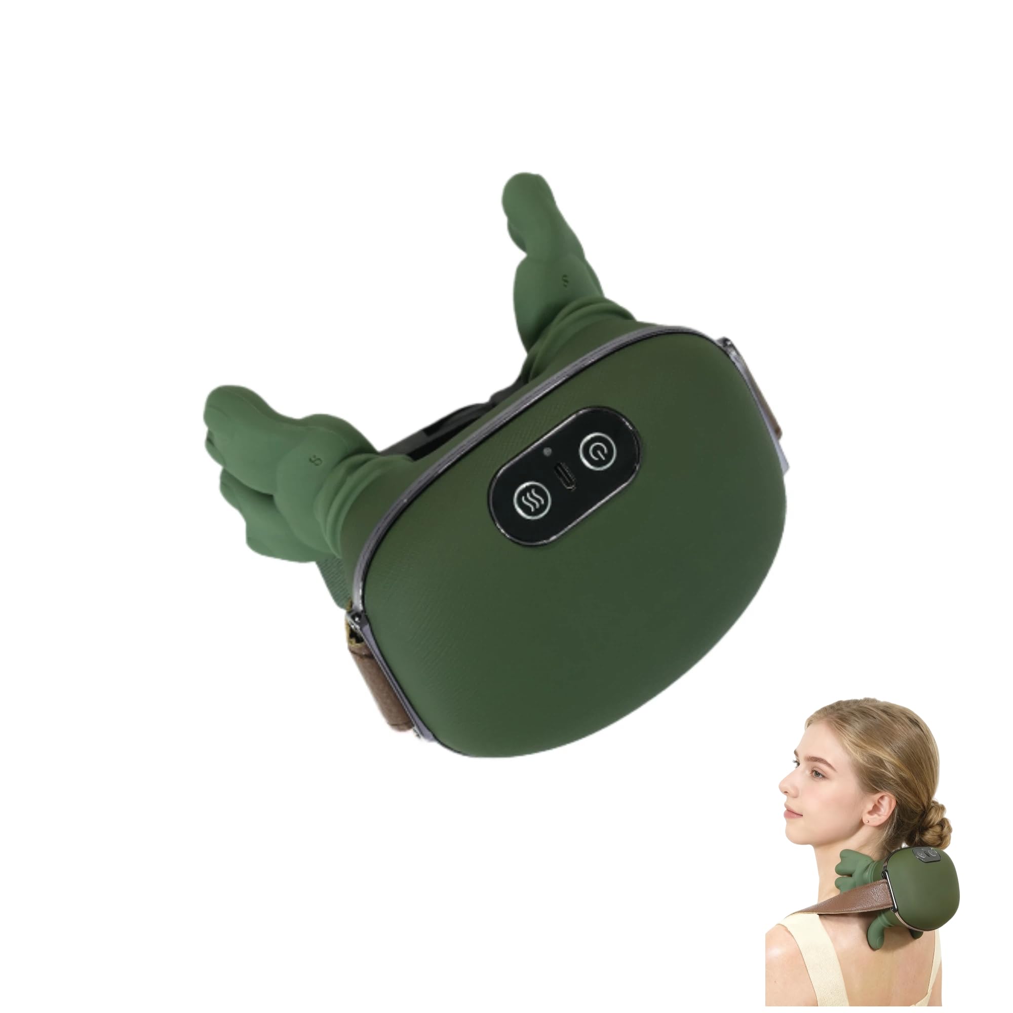 Masajeador Cervical y Espalda 4D Biónico, 3 Niveles de Intensidad y 2 de Calor, Masaje Profundo, Alivia Dolores y Fatiga (Verde)