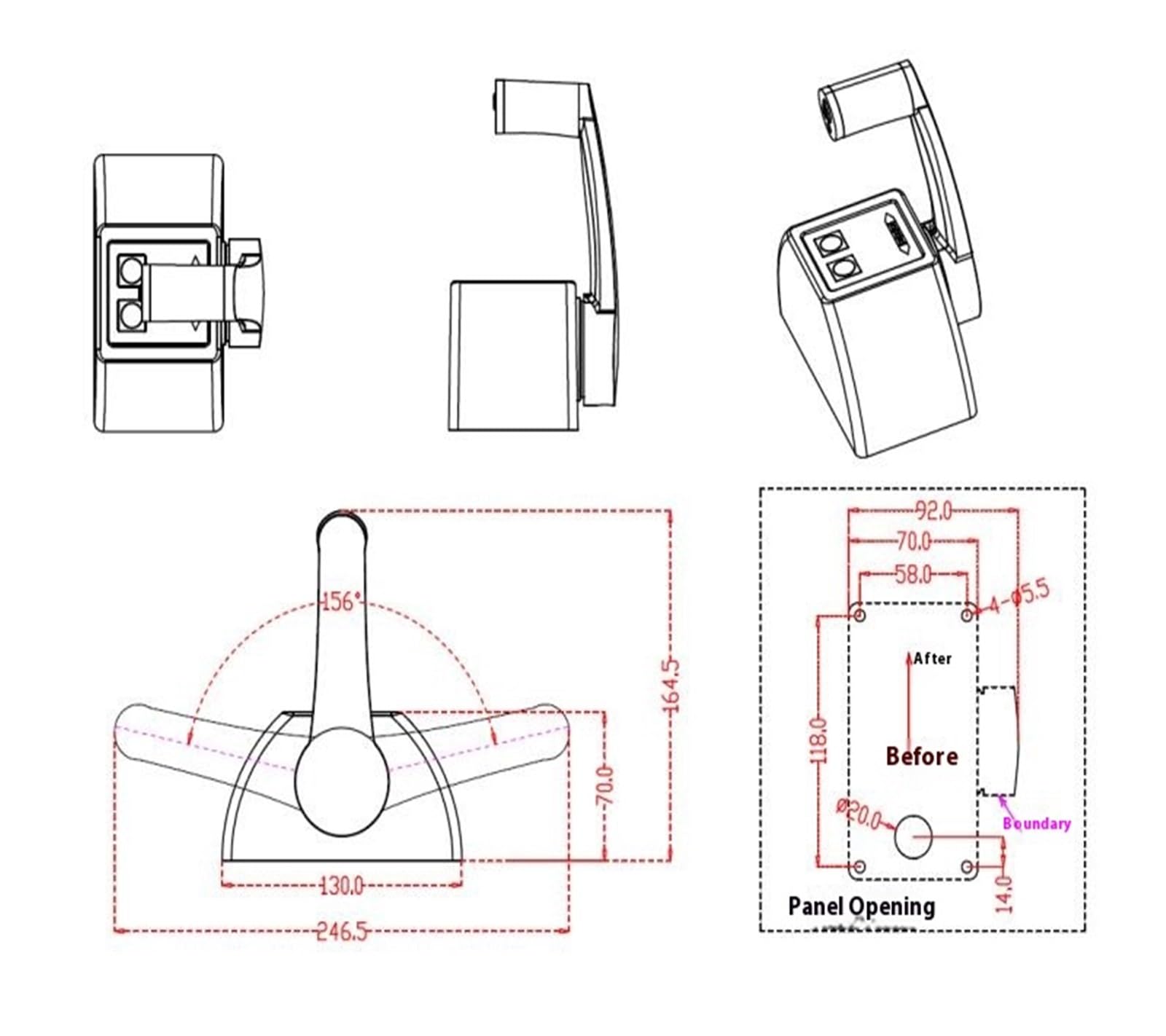 Palanca de Mando Industrial del Pasillo, Joystick Marino con Varilla de Empuje for Motor yate SMC181, Joystick for único, Acelerador for(DC12V Output 0.5-4.5V)