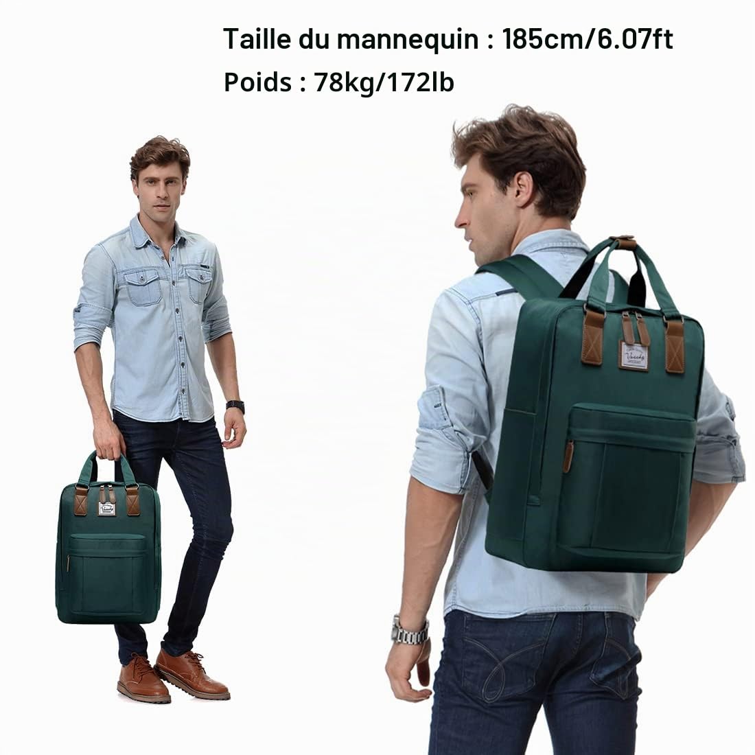 Sac à Dos Femme，VASCHY Sac a Dos Fille Sac à Dos Ordinateur Portable pour 15.6 Pouces Résistant à l'Eau Sac Scolaire Chic avec Deux Poches Bouteilles pour Voyage Collège,15.1L(Gardénia Bleu)