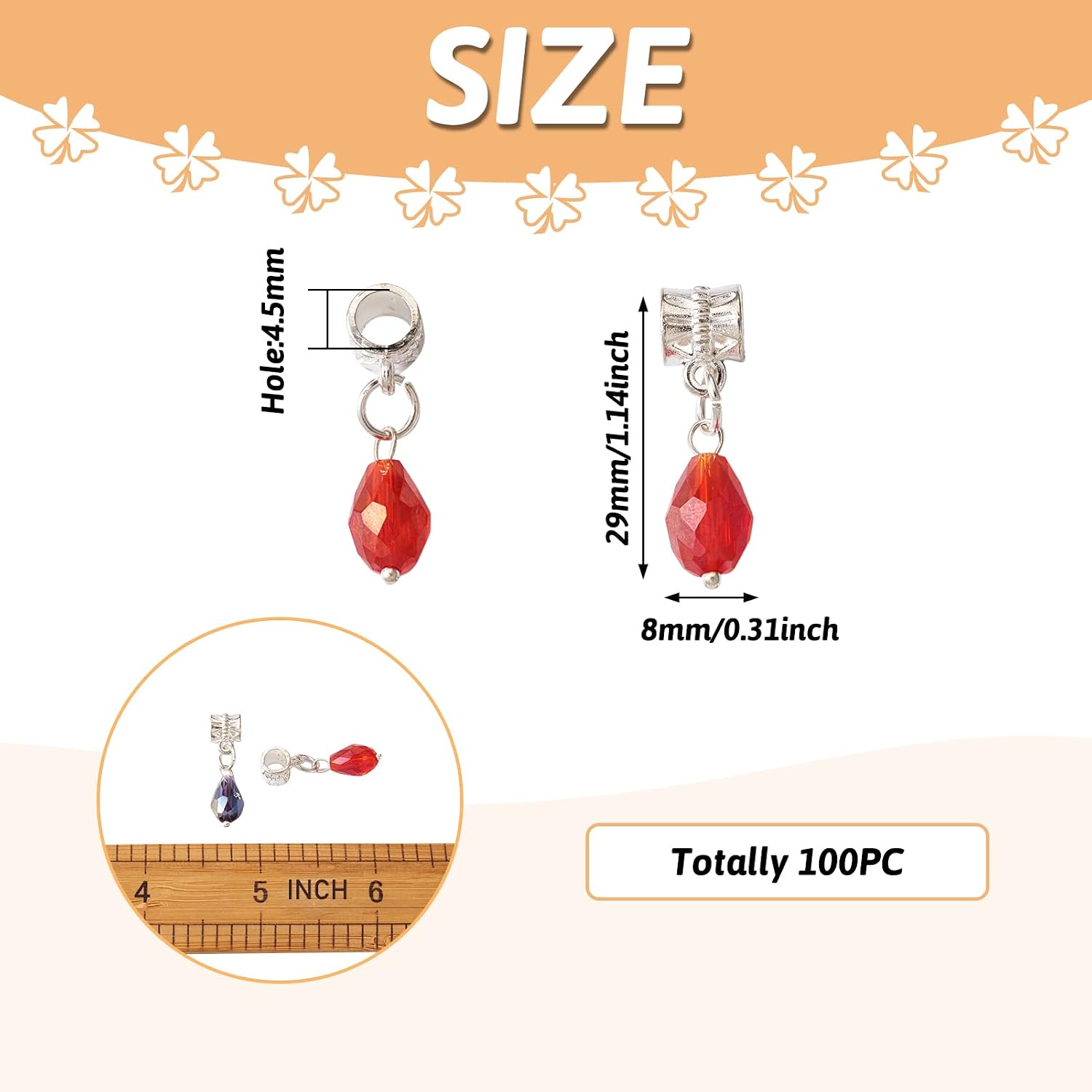 Beadthoven 100pcs Glass Drop Beads European Dangle Beads Charms Teardrop Large Hole Beads with Alloy Brass Findings Silver Metal Spacer Beads for Jewelry Making Crafting Handmade Accessories Supplies image 5