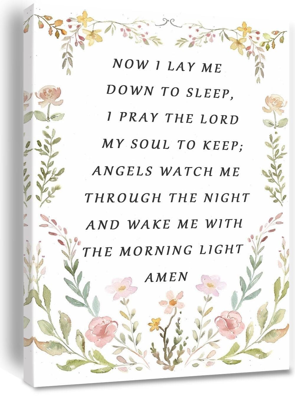 LLBOGRGGN Nursery Wall-Art Now I Lay Me Down To Sleep Print Wildflower Bedtime Prayer Poster for Room Room