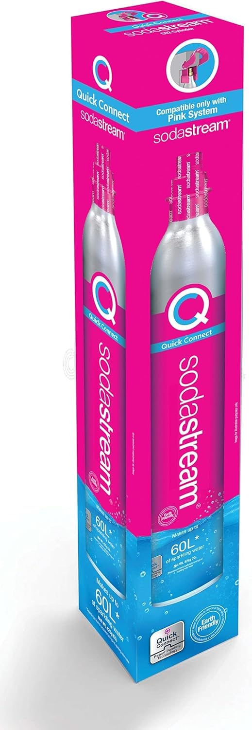 SodaStream - 2 bombole di CO2 per acqua frizzante, sistema a gas Quick Connect, rende 60 litri di bevande gassate, compatibile con Terra, Duo e Art, riduce i rifiuti di plastica, rosa