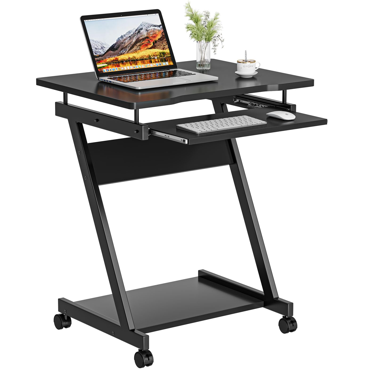 Dripex Mobile Computer Desk Z-Shaped with Sliding Keyboard Wood PC