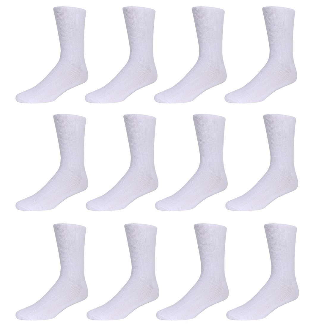 Men's Ribbed Dress Socks, 12 Pair Pack White, Brown or Ivory Crew Socks, Shoe Size 7-12