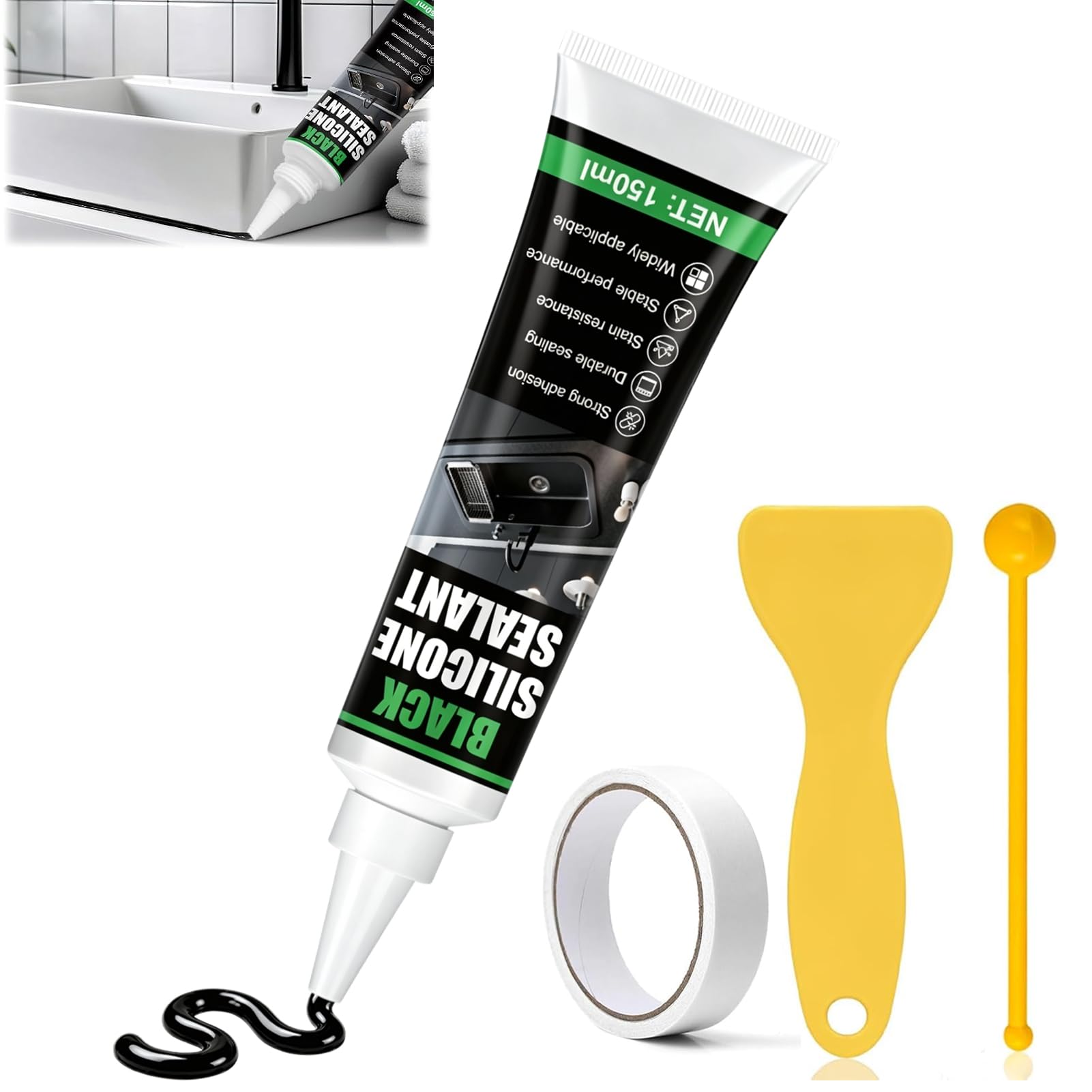 Czarny silikon pod prysznic, silikon, czarny silikon pod prysznic, uszczelkę, odpowiedni do łazienek, pryszniców, umywalek i innych toalet, 150 ml