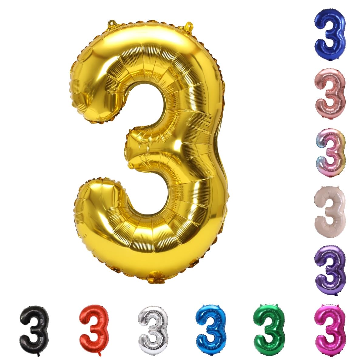 YPSelected 32 Inch Large Foil Helium Number Balloon Birthday Wedding Party 0-9 (Gold, 3)