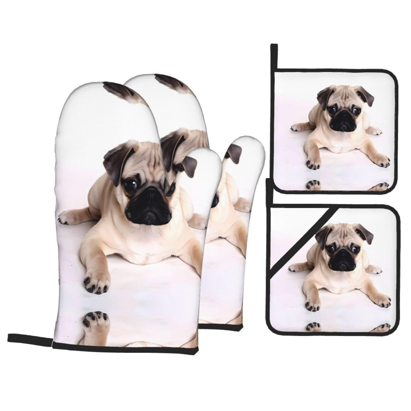 WHJSHOP Dog Prints Kitchen Baking Throw Set with Heat Resistance, Waterproof Oven Mitts & Pot Holders for Cooking, Grilling & Handling Hot Dishes