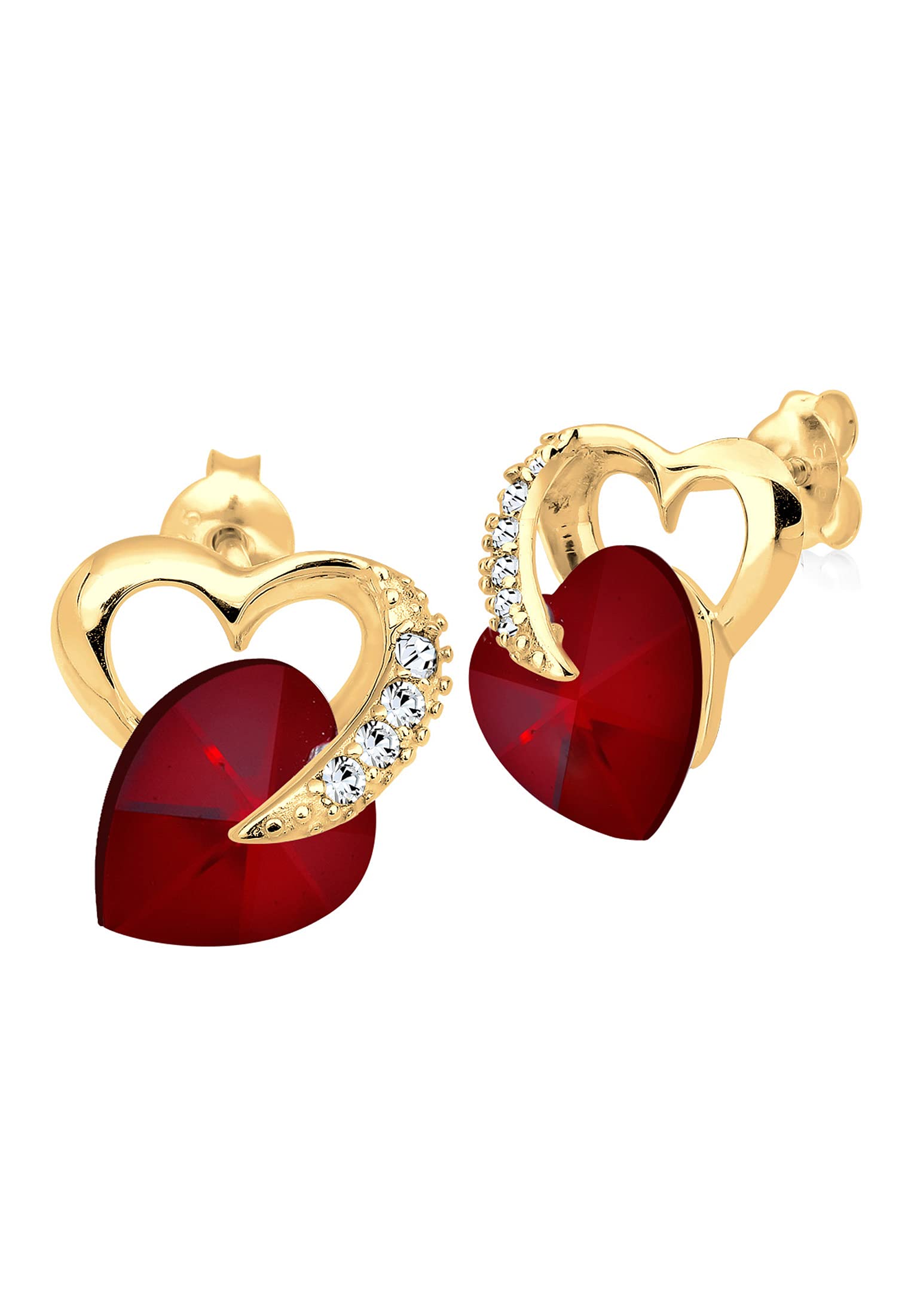 Elli Earrings Earring 925 Sterling Silver Red Heart Crystals