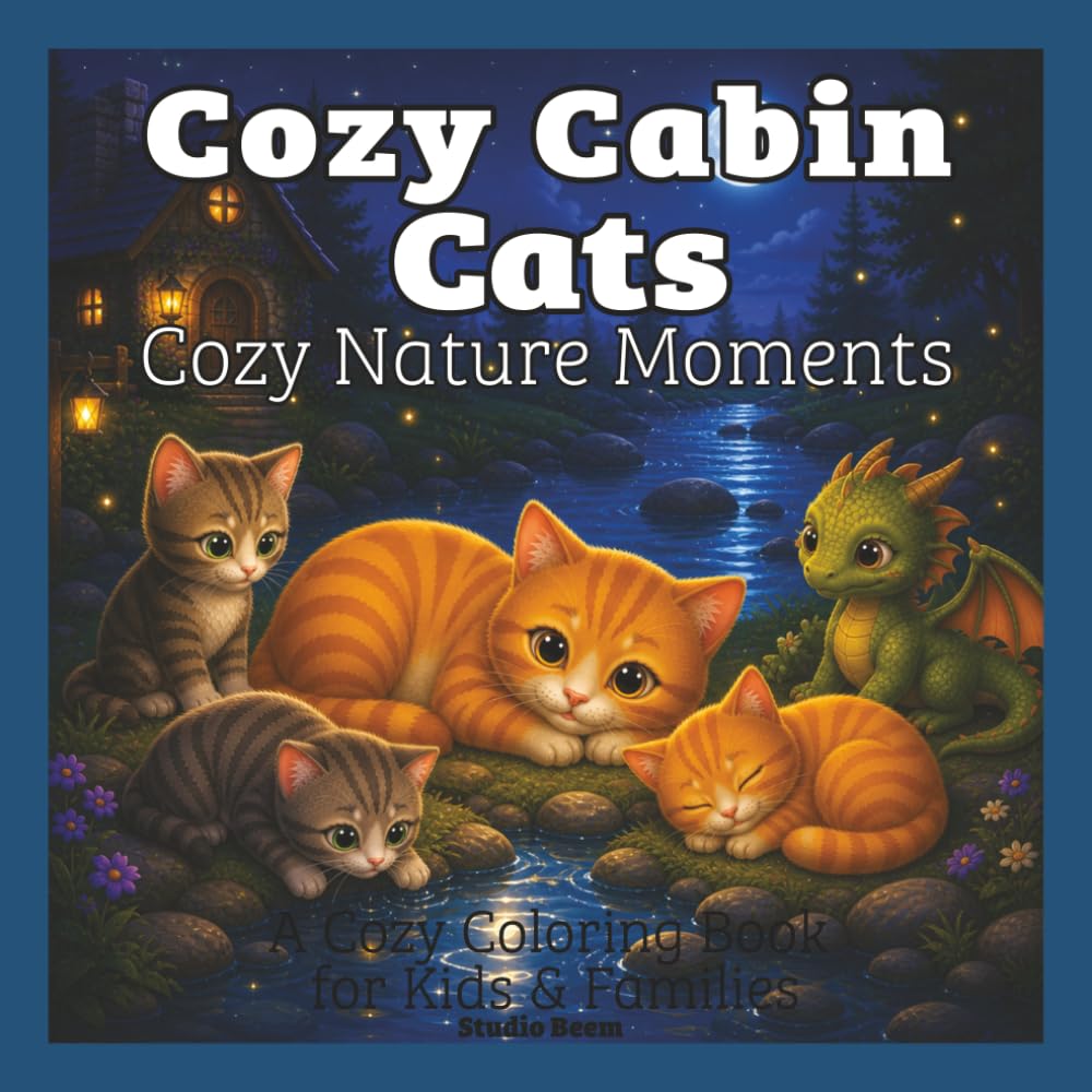 Cozy Cabin Cats: Cozy Nature Moments — A Coloring Book: Bold & Easy Designs for Relaxation and Stress Relief