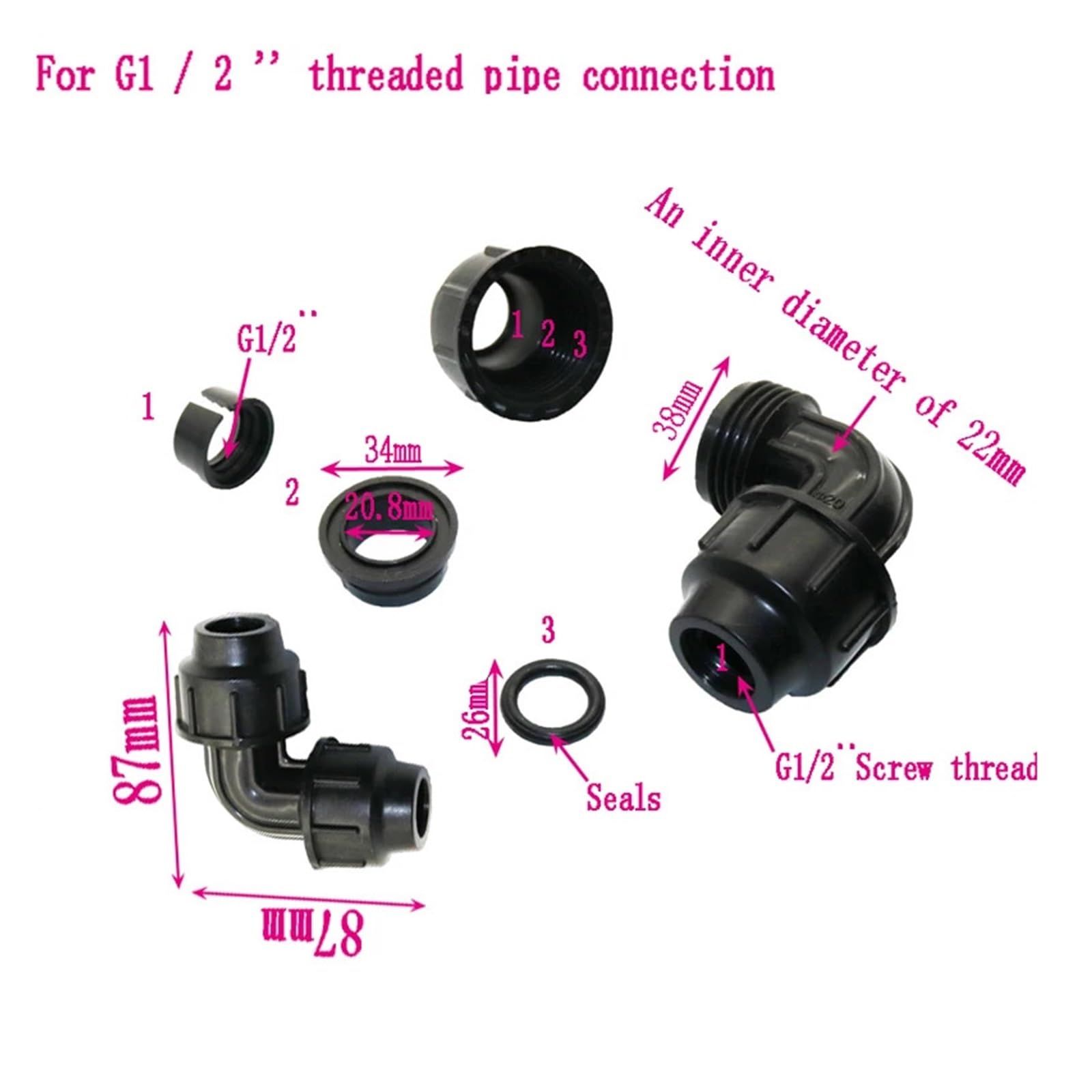 calidad 1/2 ", 3/4", 90 grados, tuerca de bloqueo de junta de tubería, conectores de curva de manguera, accesorios de riego por goteo for agricultura, accesorios de jardín, 10 Uds. durable(DN25mm)