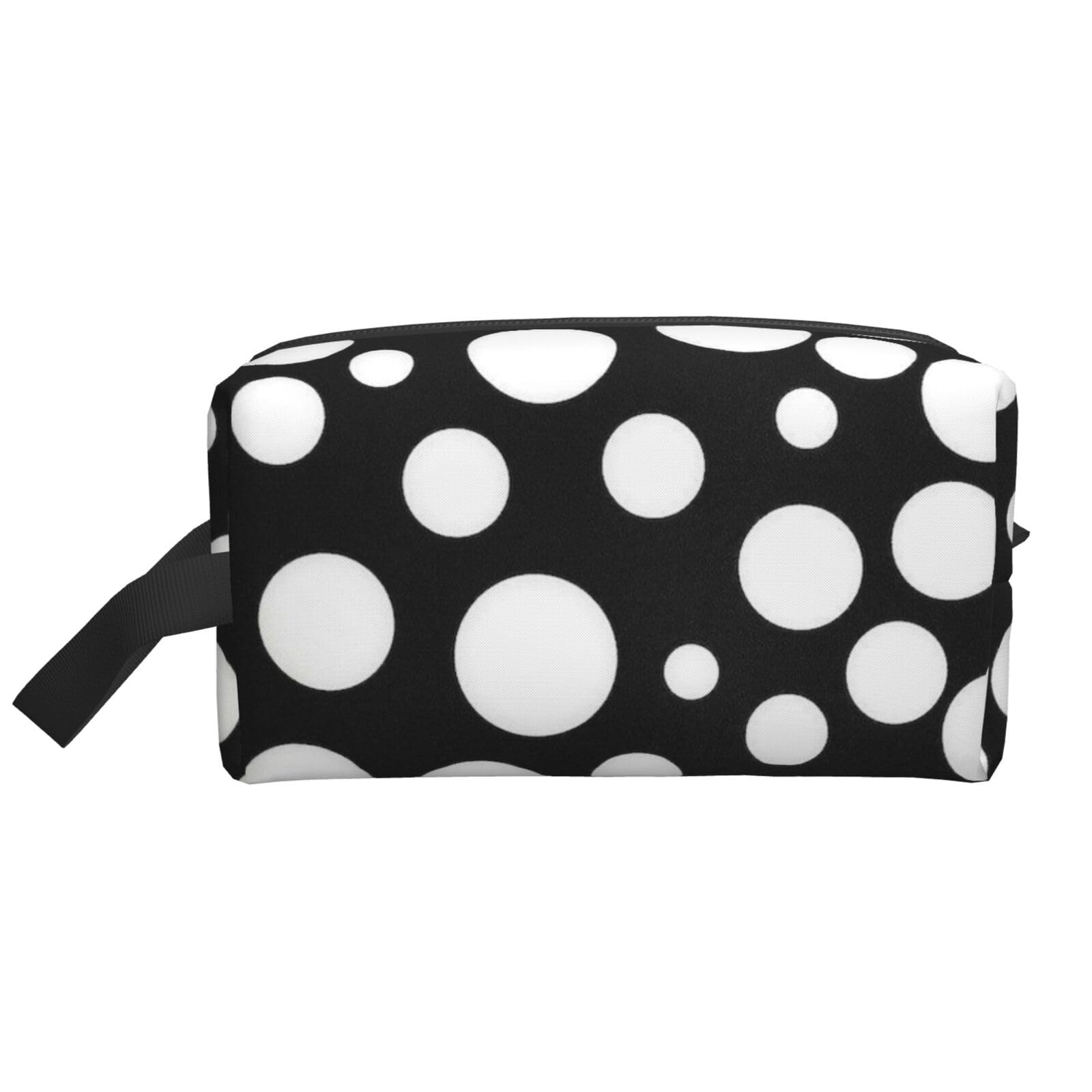 Ercgad Unisex White Black And Polka Dot Print Large Capacity Travel Toiletry Bag Cosmetic Pouch Daily Storage Makeup Case