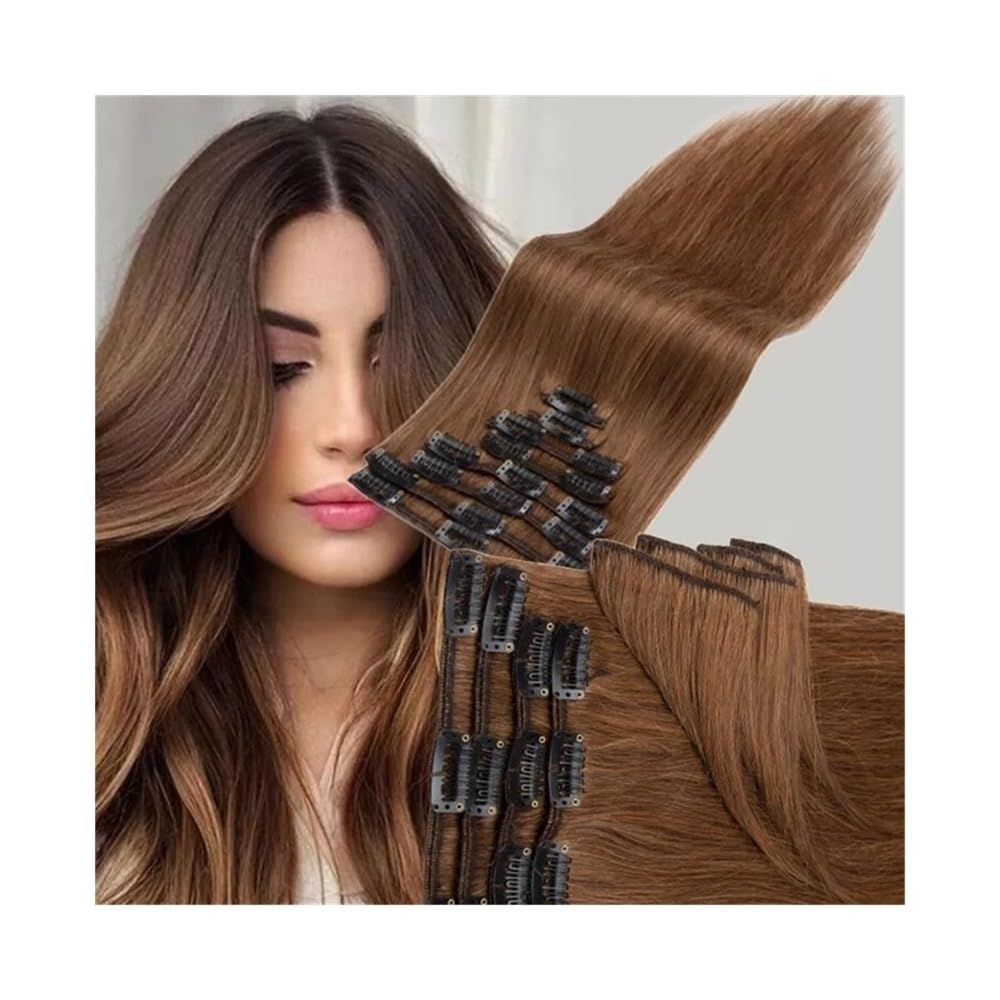 Postiches pour femmes Extensions de cheveux humains à clipser sans couture, lisses, 120 g/lot Postiche chignon décoiffé(6 Light Brown,22inches)