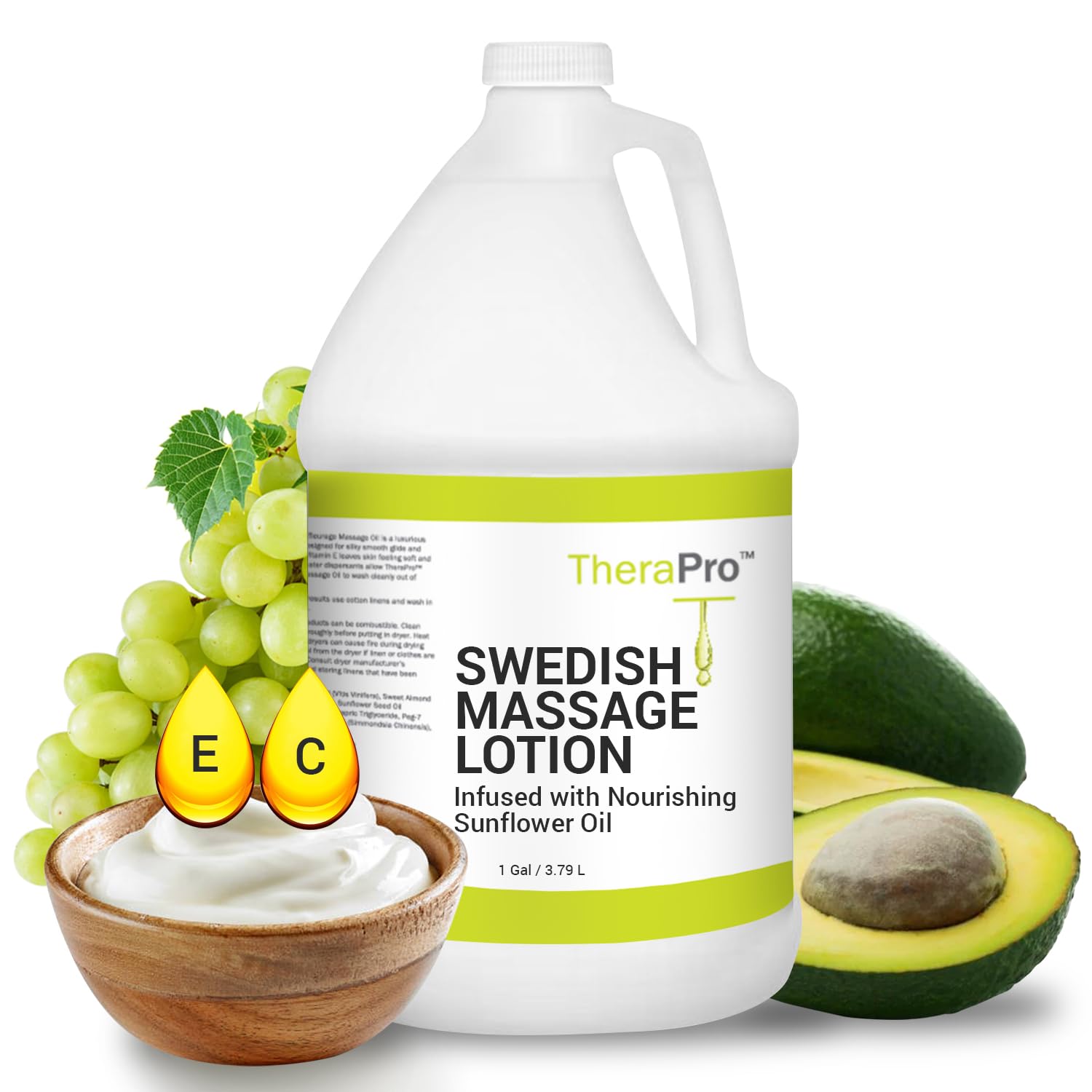 Swedish Massage Lotion by TheraPro - 1 Gallon - Unscented, Water Dispersible - Swedish Deep Tissue for Massage Therapy - Smooth Glide No Sticky Residue - Professional Lotion