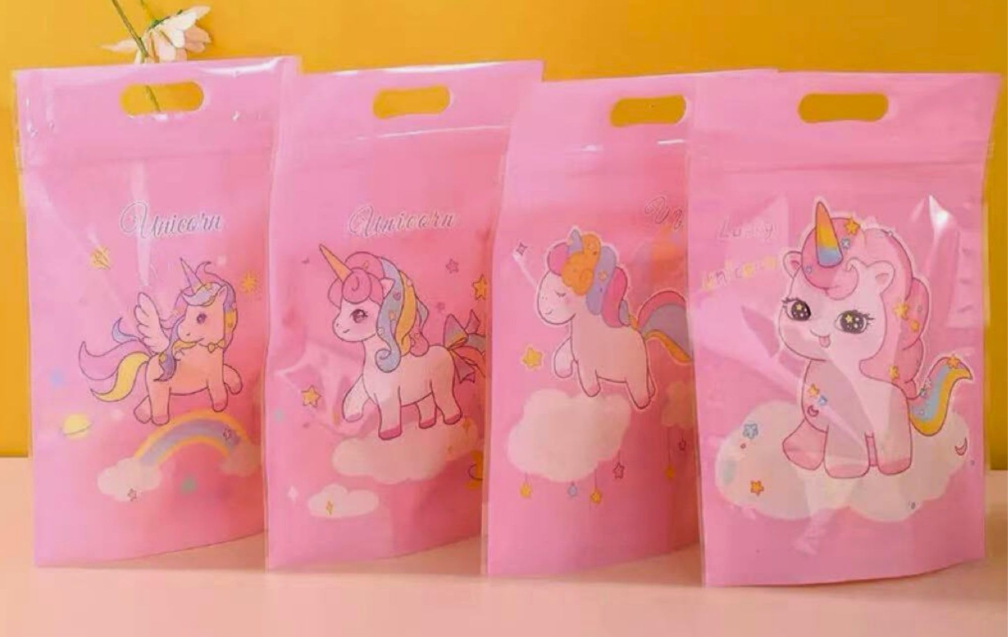 Birthday Popper 10 Pcs Unicorn-Themed Ziplock Gift Bags (23x15cm) – Reusable Airtight Standee Pouches for Kids Birthday Return Gifts, Candy, Party Treats – Colorful Bags for Boys & Girls