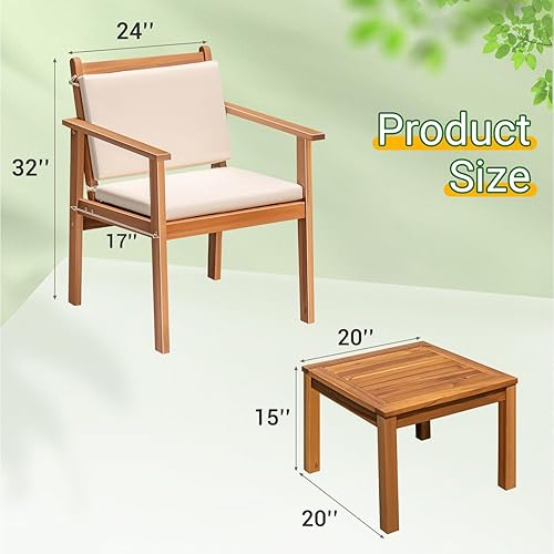 Miniatura 5 de Greesum Juego de 3 sillas de chat para exteriores con cojines resistentes al agua y mesa auxiliar para playa, patio trasero, jardín, color blanco