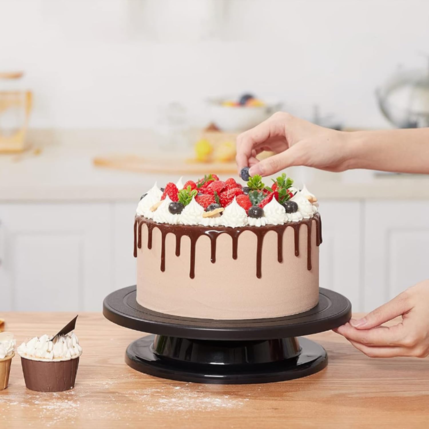 Tocadiscos de plástico negro de 28 cm, diseño moderno, rotación de 360°, perfecto para decoración de pasteles y pintura, ideal para aficionados y entusiastas del bricolaje