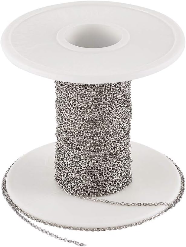 Pandahall 32.8 Feet/10M 304 Stainless Steel Cross Chains with Spool 1.1x0.3mm for Bracelet Necklace Jewelry Making