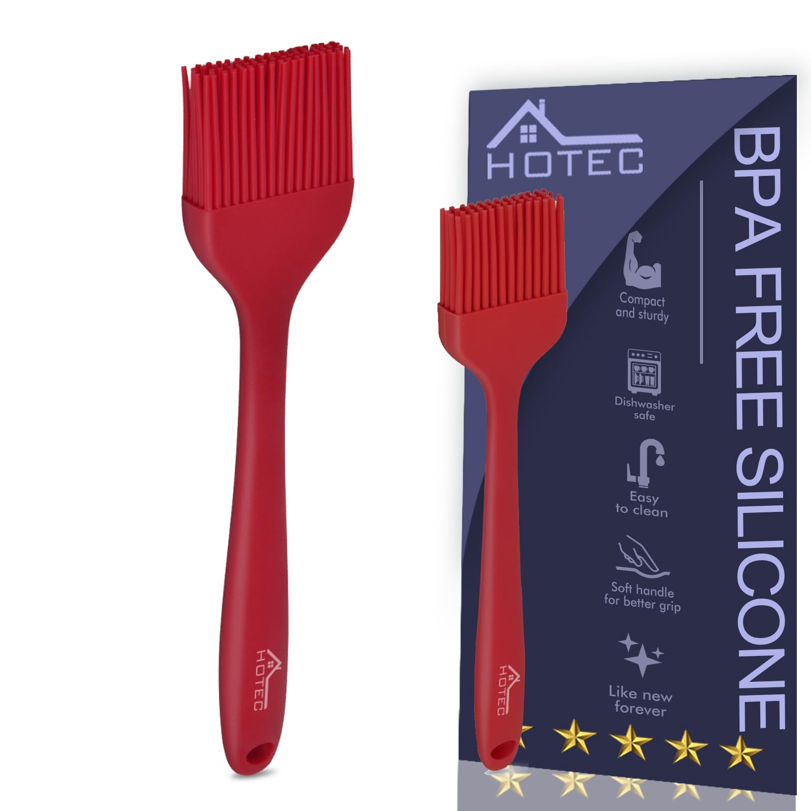 HOTEC 600°F Heat Resistant, Silicone Basting &amp;Pastry Brushes, Red 2