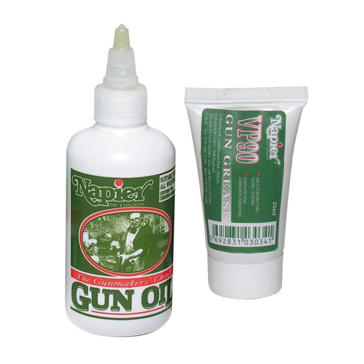 Napier Gun Oil & Grease Bundle – 125ml Oil Bottle + 25ml Grease Tube | Long-Term Corrosion Protection & Lubrication for Firearms & Airguns | Safe on Wood