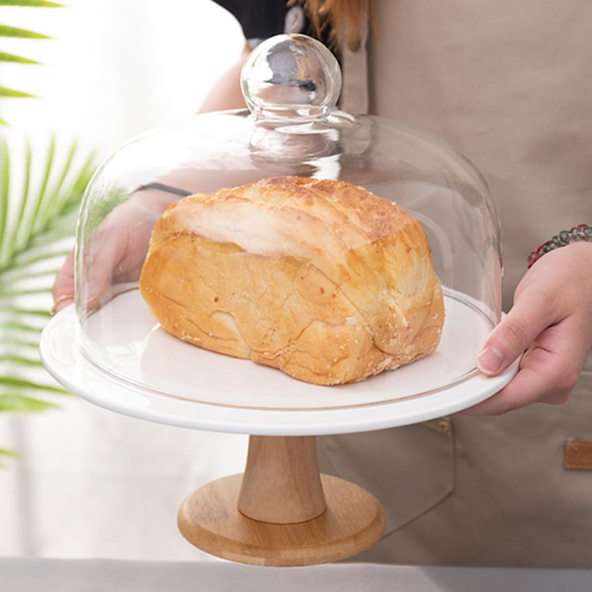 Glas Kuchenhaube aus Keramik mit Schutzdeckel für Kuchen und Desserts
