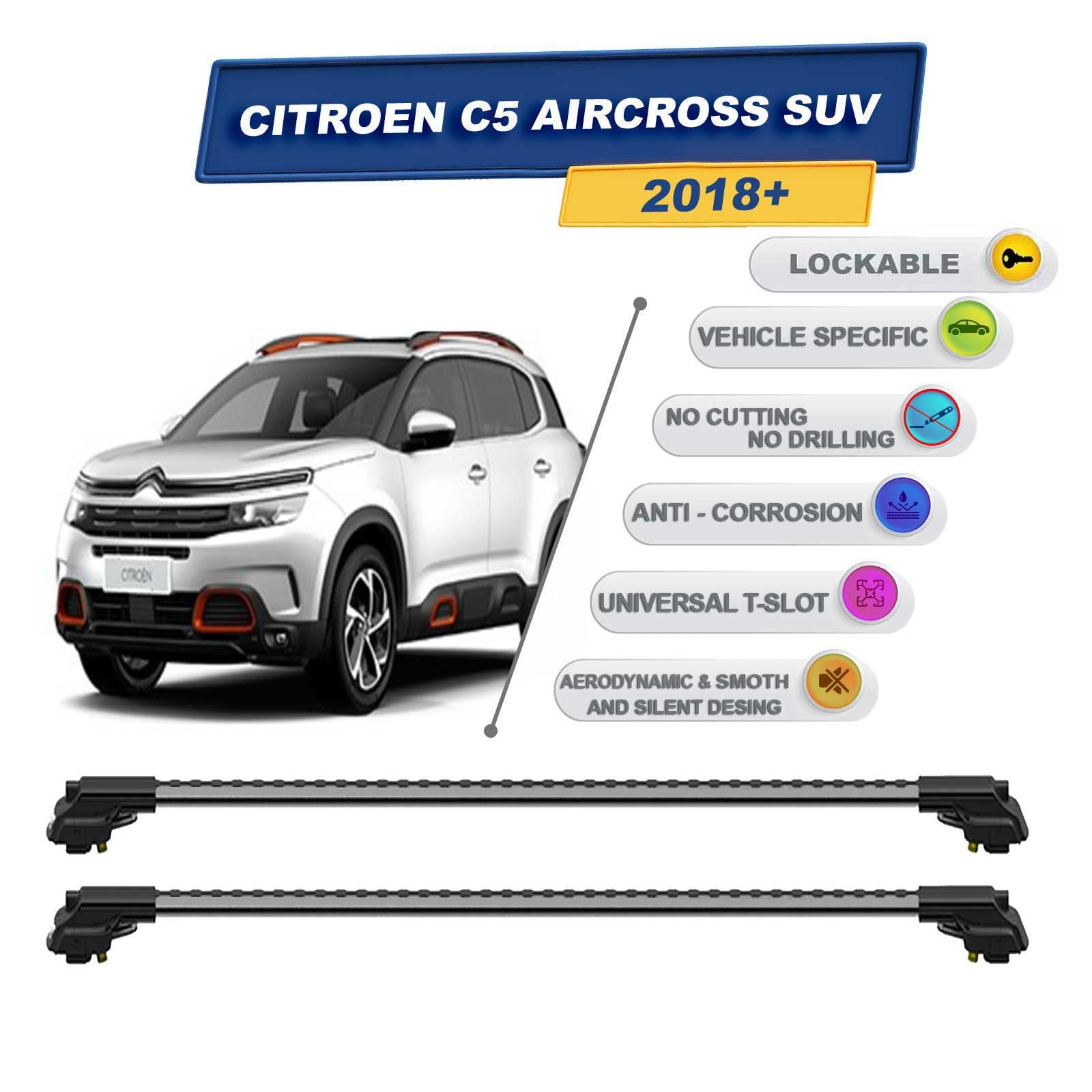Barres De Toit Transversales Pour Citroën C5 Aircross (2017+) - Marque Turtle - Garantie 2 Ans