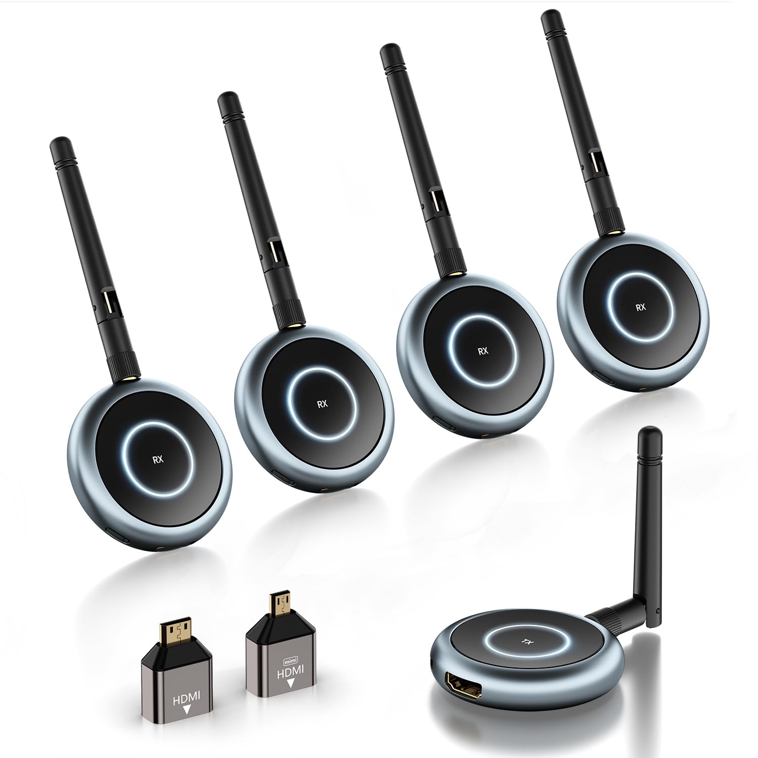 TIMBOOTECH Wireless HDMI Transmitter and 4 Receivers - Up to 8 Displays, Plug and Play, 5.8G HDMI Wireless Extender for PC, Laptop, TV Box, Camera to Multiple TVs, Monitors, Projectors - 165FT/50M