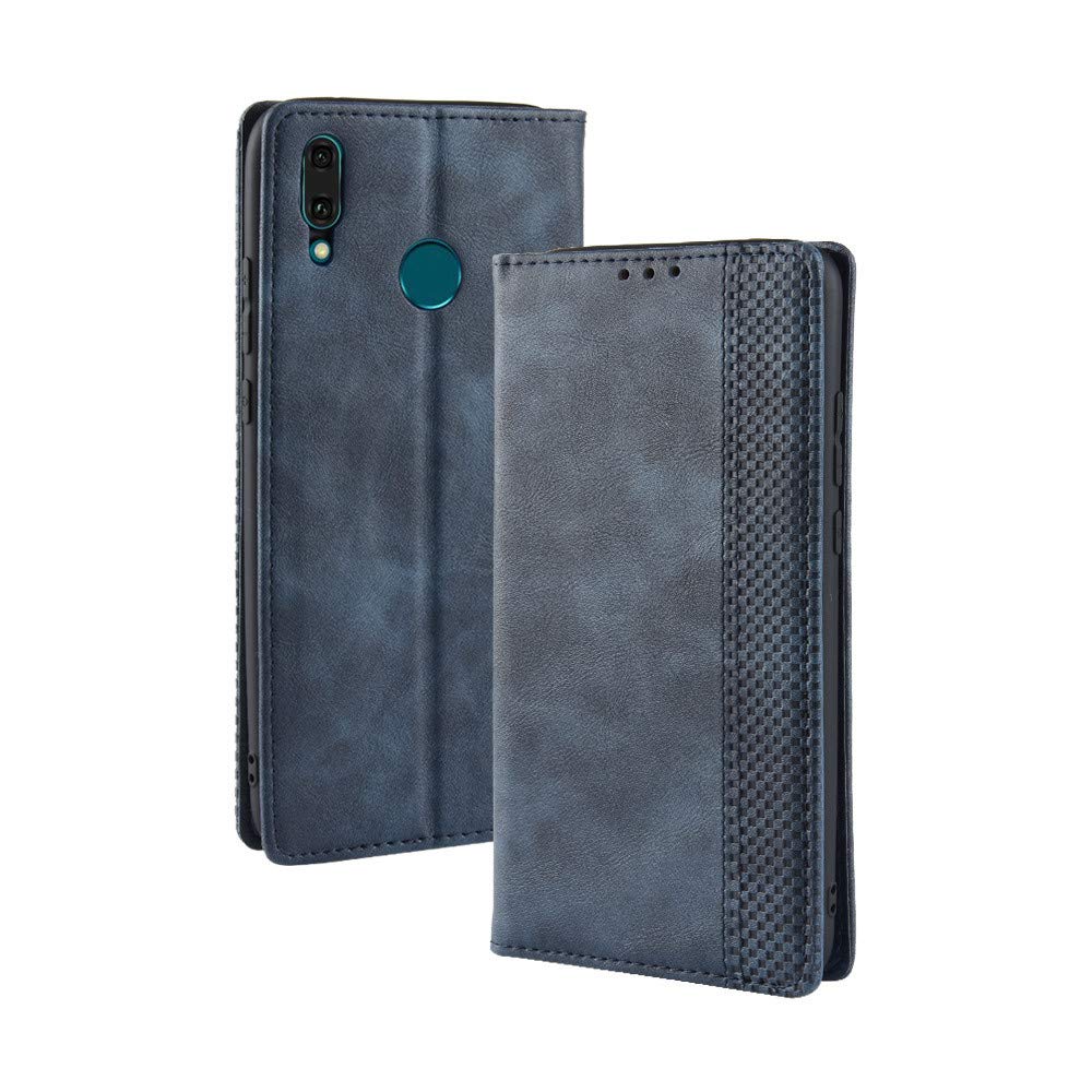 Abtory Case for Huawei Y9 2019, Leather Wallet Case Book Style PU Folio Flip Cover Stand Feature Magnetic Clasp Closure Cash Pocket Card Holder for Huawei Y9 2019 Blue