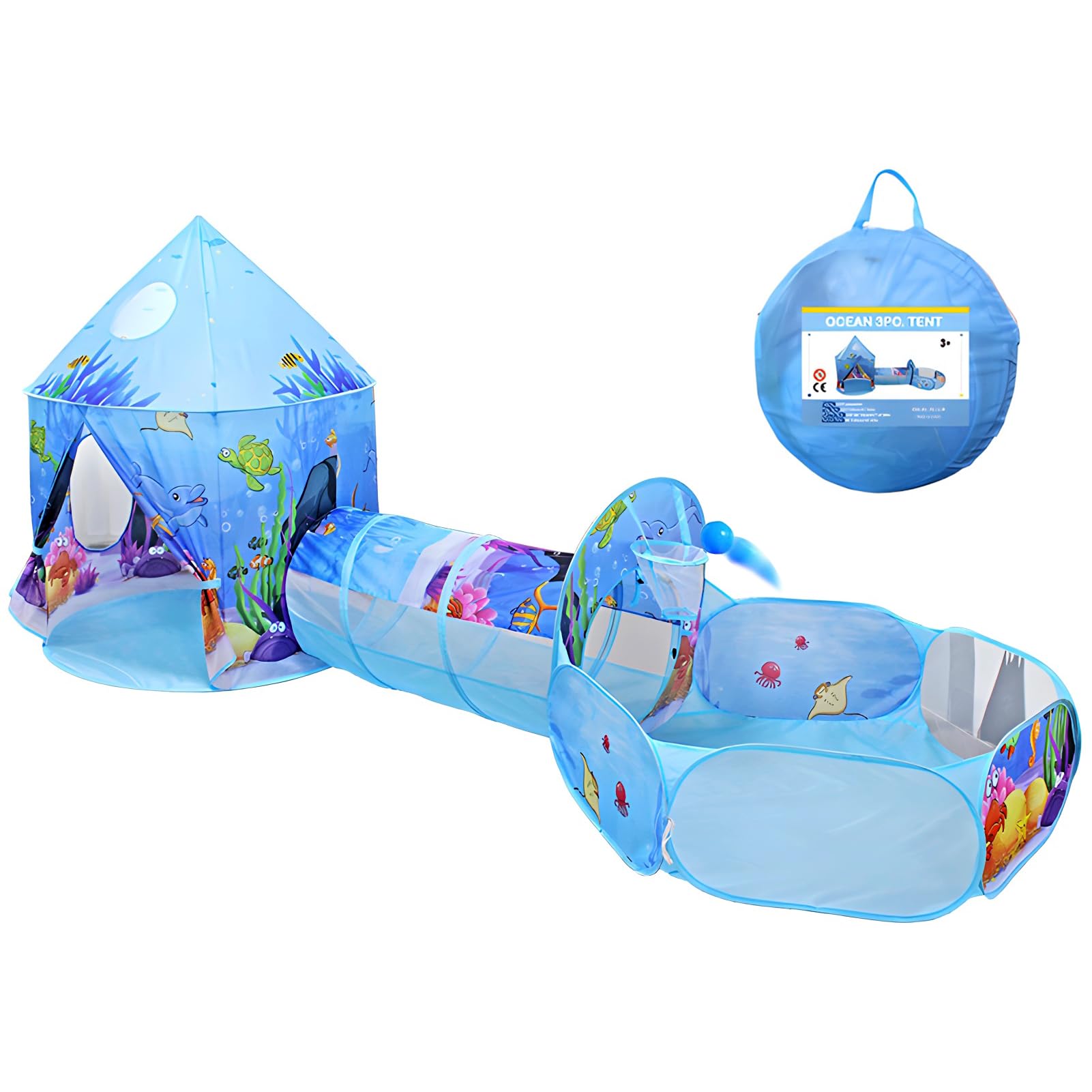 MEBEGIN Ocean Play Tent with Tunnel for Kids, Indoor Outdoor Gym Playhouse Crawling Tent Toys with Crawl Tunnel, Play Game Toy Gift for Boys Girls Kids Age 3+