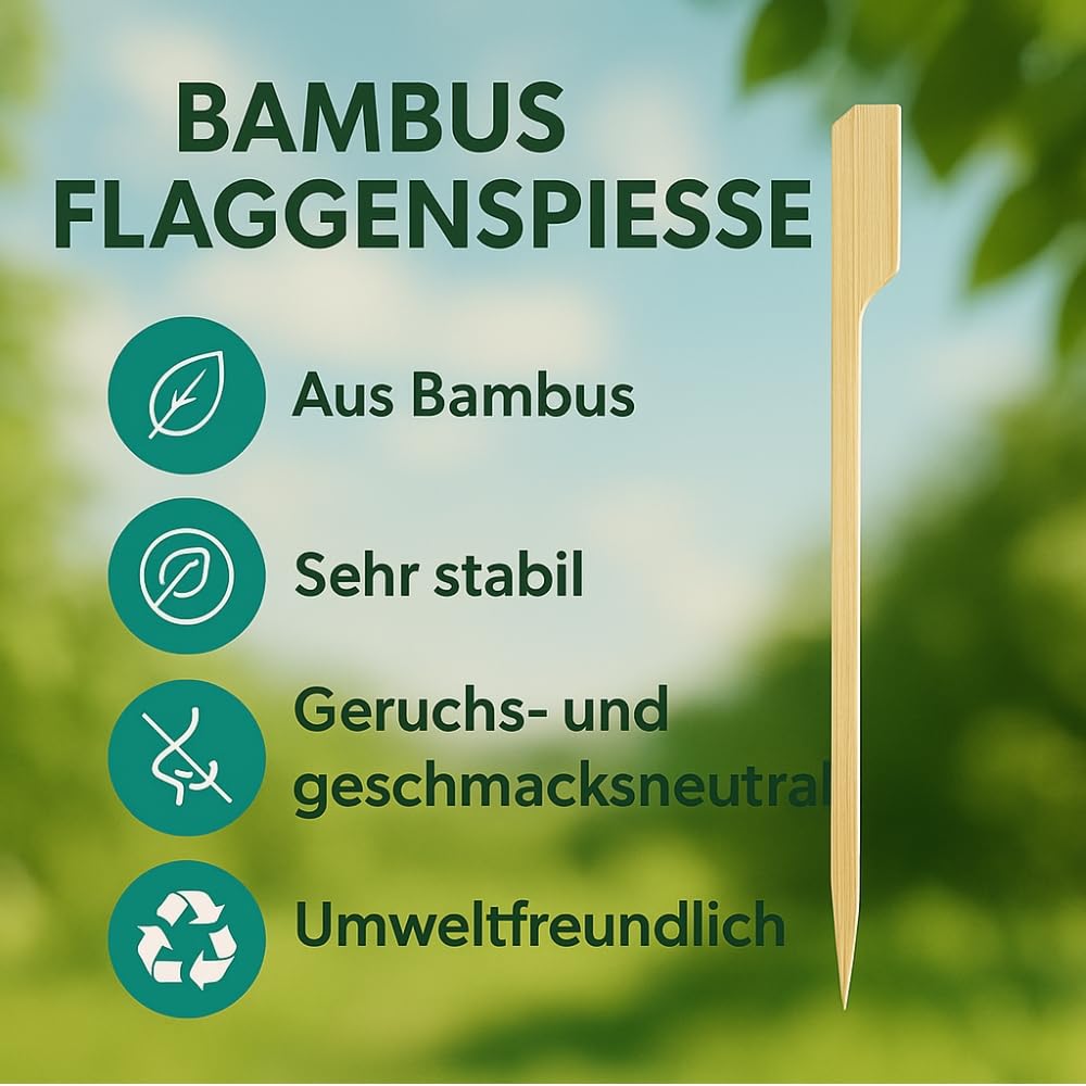 Commerline 2000 Stück Spieße Fingerfood | 12 cm Holzspieße aus Bambus | Cocktailspieße für Mini Burger und Sandwich | Bambusspiesse für Snack und Marshmallow | Schaschlikspiesse Holz