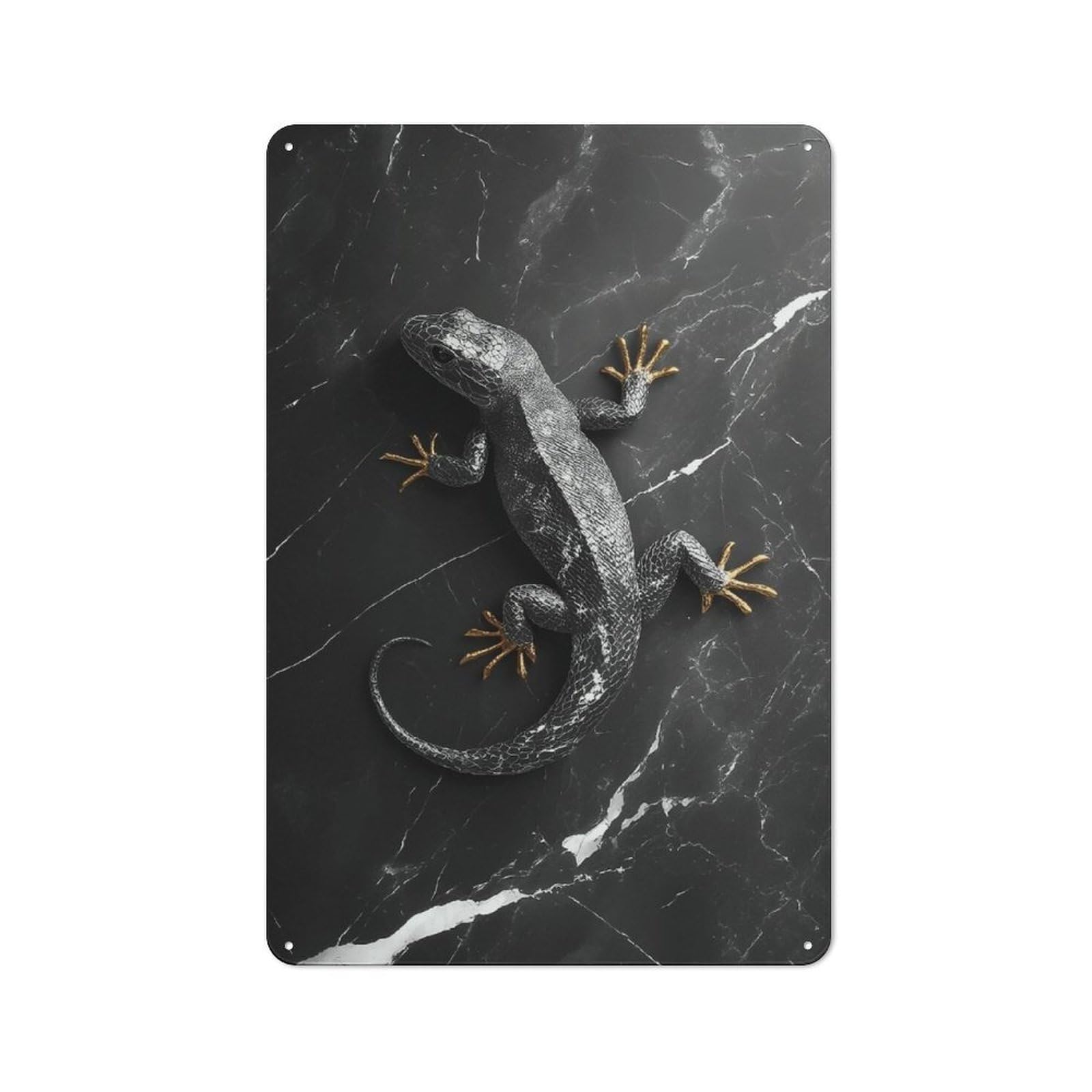 Junmoney Style-15 Metal Plaque 30X20cm With Lizard On Marble For Pub Or Café, Vintage Decor, For Vintage Wall Decor Fans, For Metal Sign Collectors