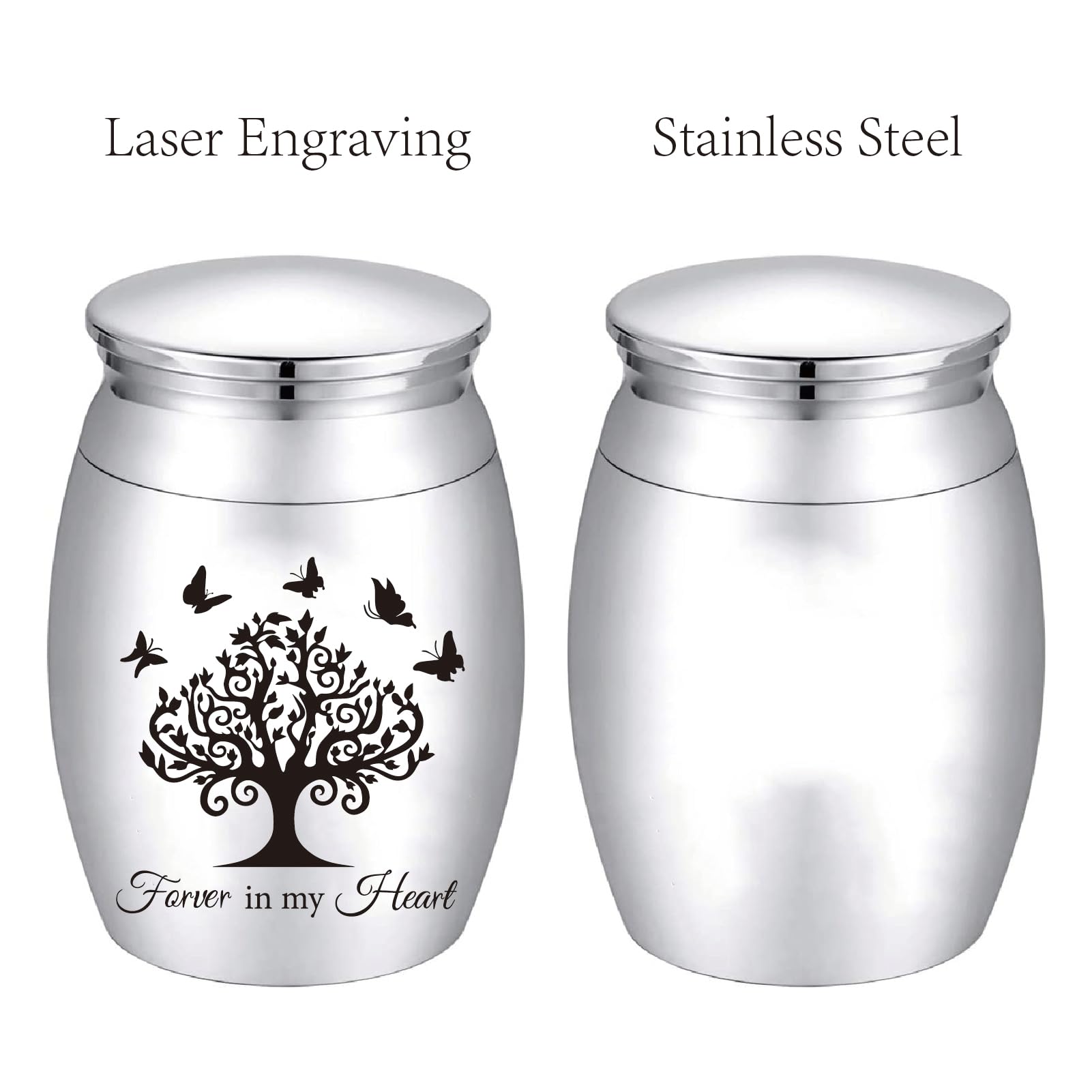 CREATCABIN Tree of Life Small Urns for Ashes Mini Keepsake Urns Butterflies Alloy Miniature Ash Holder Unique Tiny Sharing Token Urn Cremation Memorial for Human Pets 1.6x1.2Inch-Forever in My Heart - Image 3