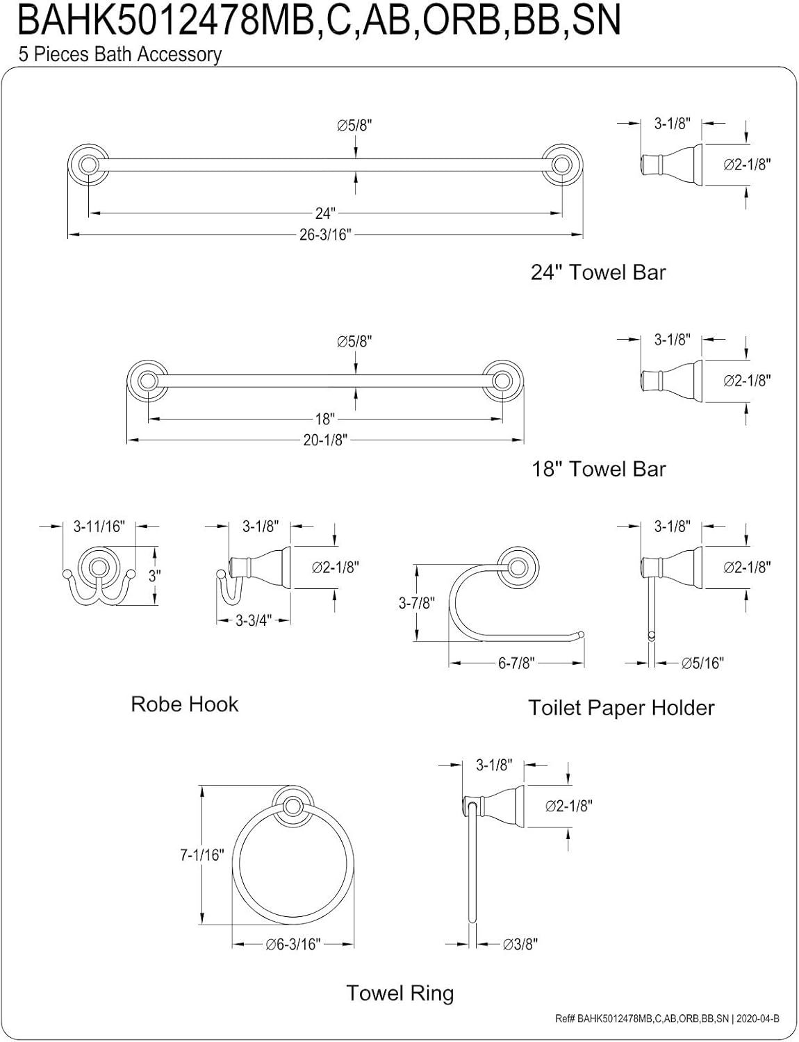 Kingston Brass Mesa Verde Towel-Bar/Towel-Ring/Toilet Paper Holder/Robe Hook, 18"/24", Polished Chrome