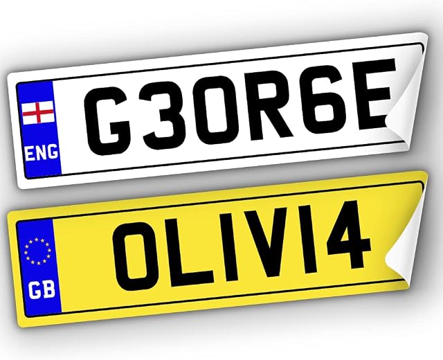 2x KIDS NUMBER PLATES FOR RIDE ON and KIDS ELECTRIC CAR | SELF ADHESIVE (140mm x 35mm) CHILDREN'S ELECTRIC RIDE ON CAR, TRIKE, BIKE, MOBILITY SCOOTER | Personalised Number Plates | Kids Number Plates