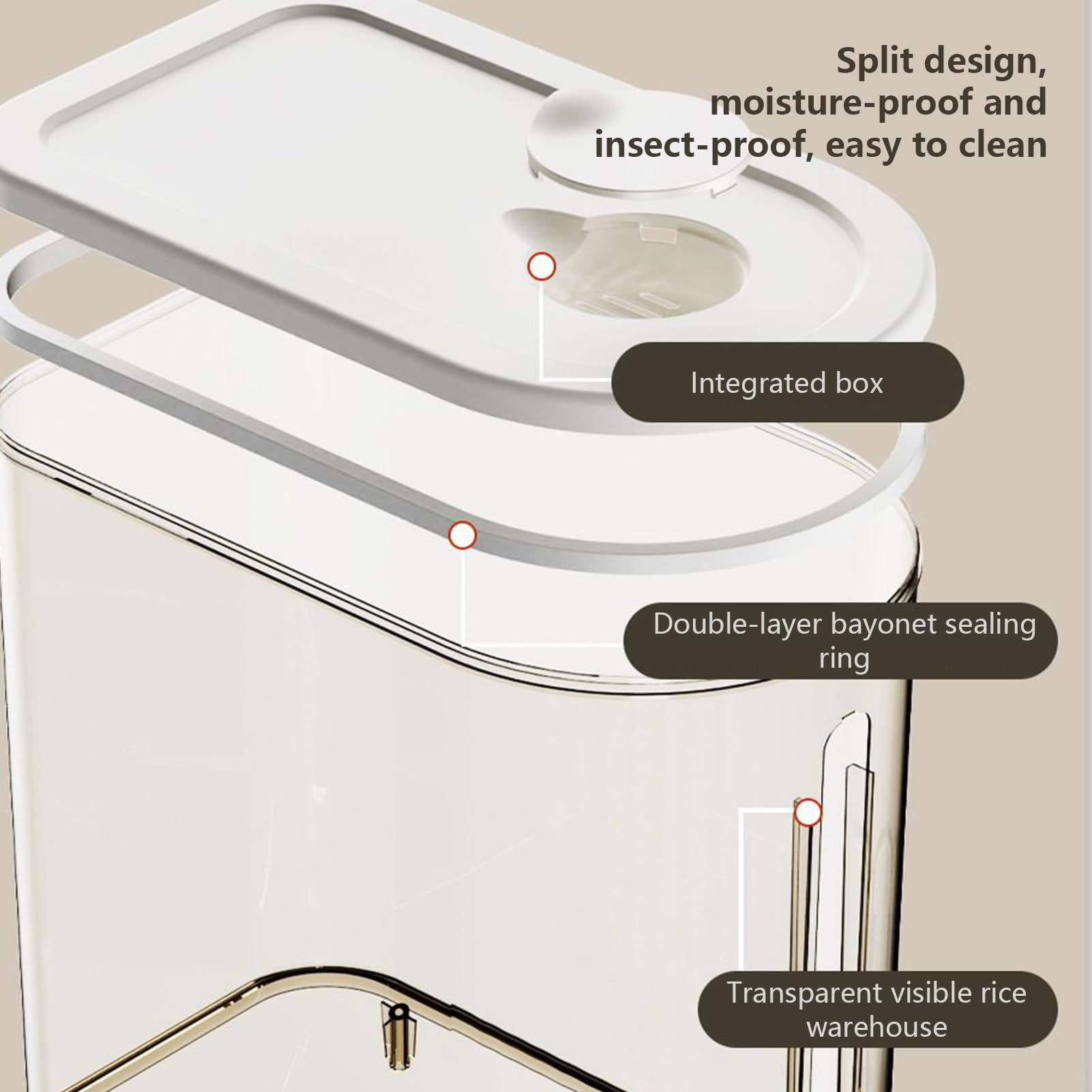 Dispenser per riso, contenitori per cereali con misurino, secchio sigillato a prova di umidità, organizer trasparente per dispensa da cucina e ristorante, dispensa da cucina