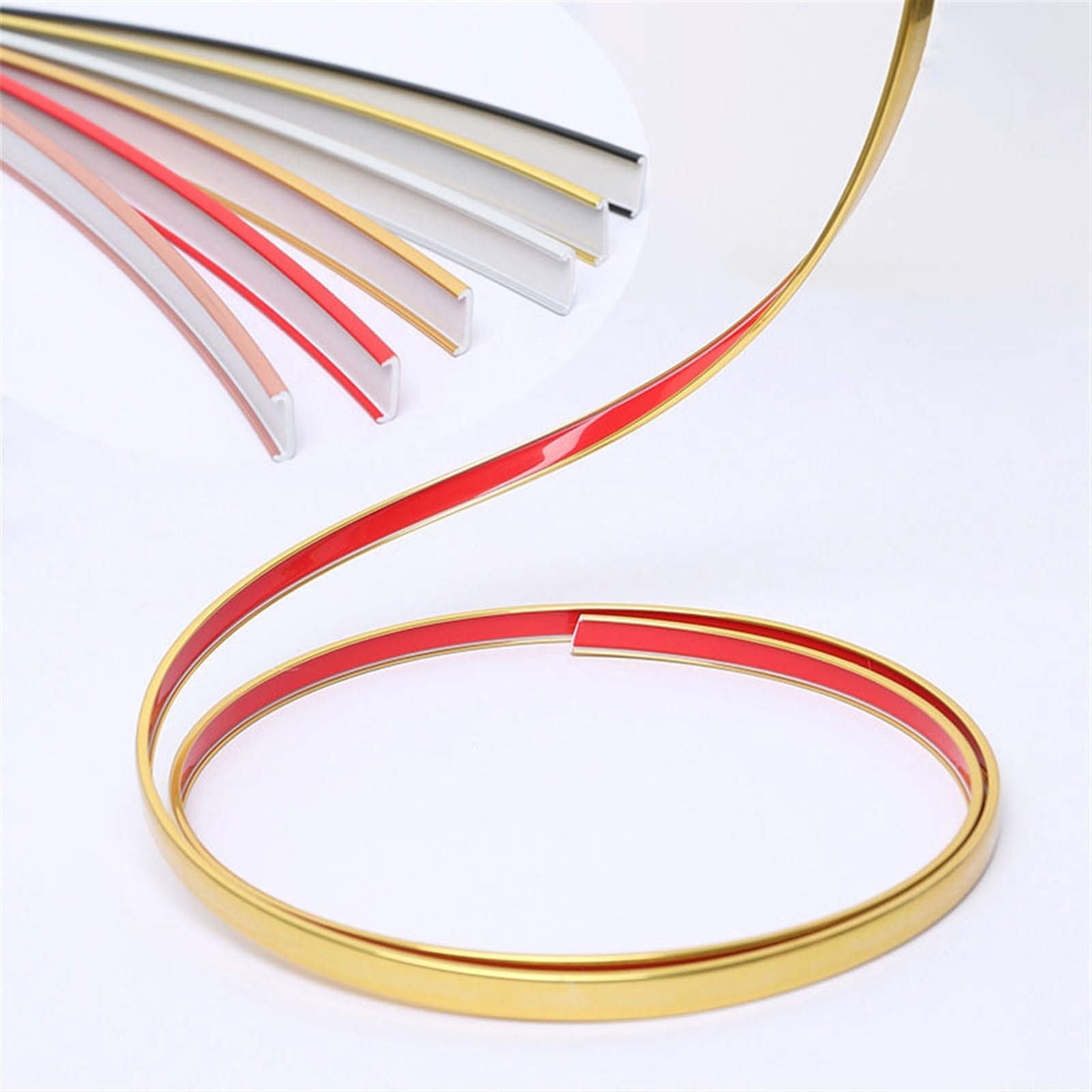 Cinta autoadhesiva en forma de U de 50 m, revestimiento de PVC rojo, moldura flexible para marcos de fotos, borde decorativo de 12 mm de ancho