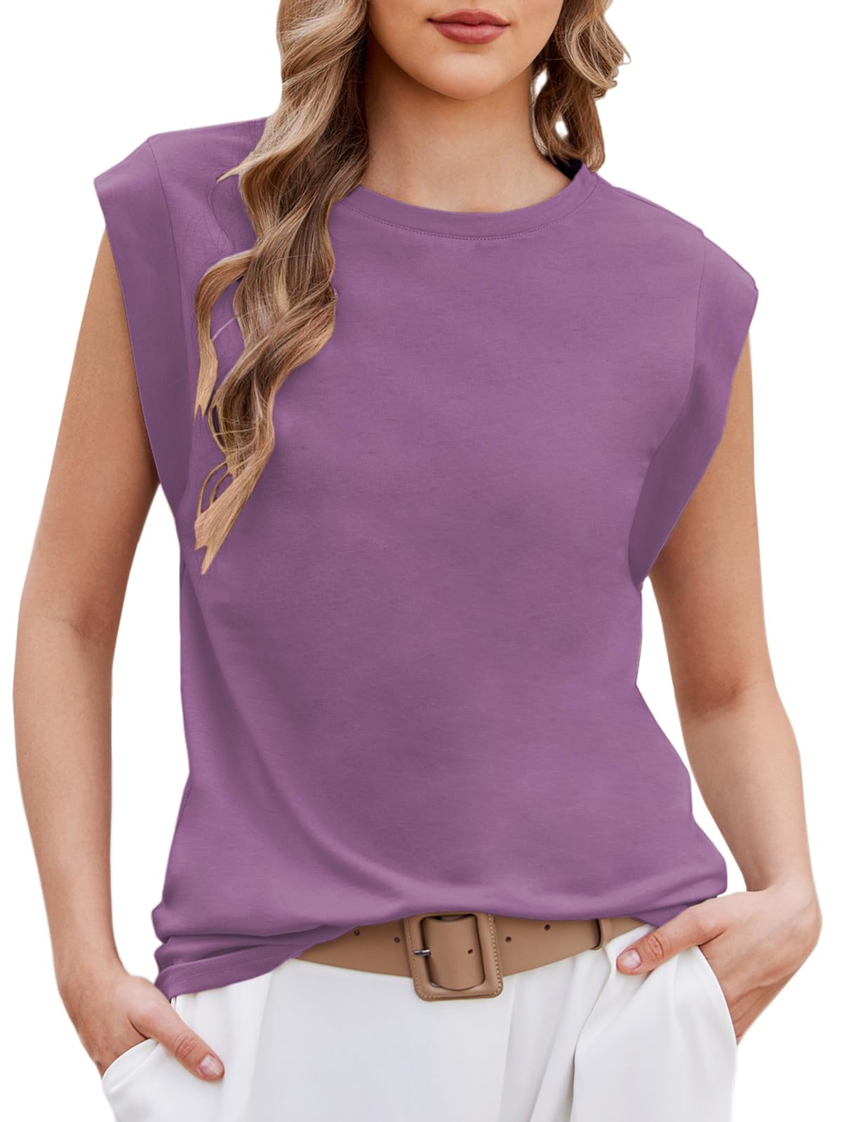 Bluetime Women Sleeveless Tops Summer Cap Sleeve Tank Tops Loose Fit Basic Tee Shirts