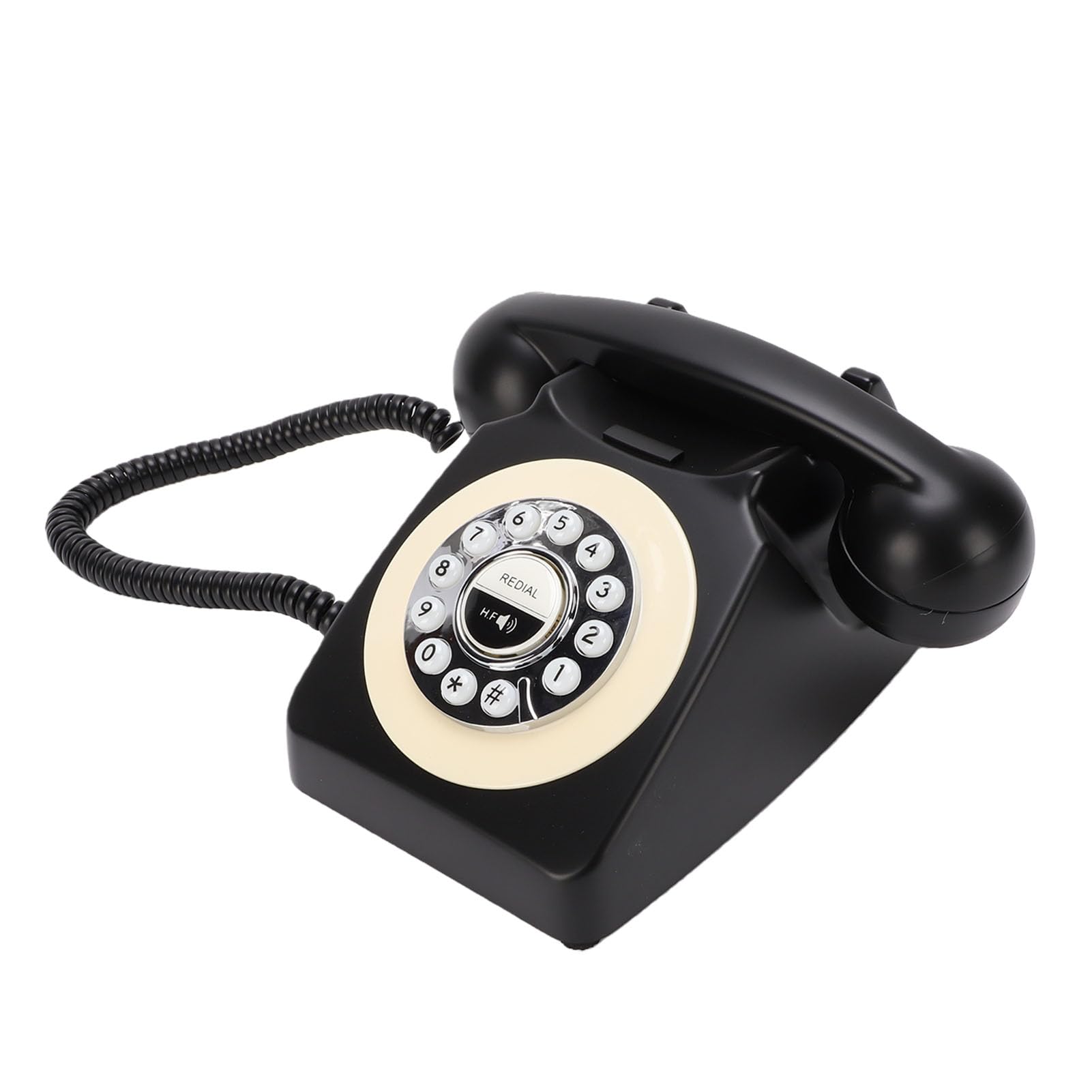 Generic Teléfono Retro Bluetooth, Teléfono Fijo Inalámbrico con Altavoz para Auricular (Black)