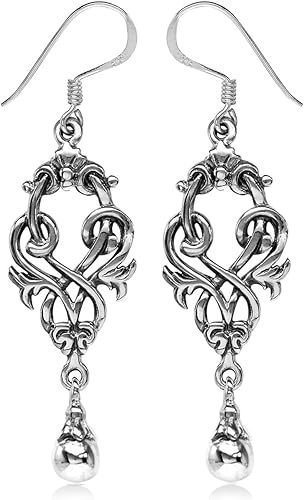 Silvershake Pendientes de gancho o colgante de plata de ley 925 estilo victoriano con collar