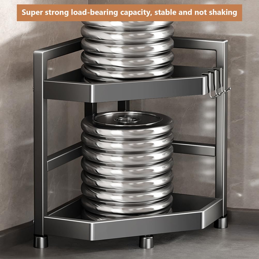 Scaffale ad Angolo Cucina rastrelliere rastrellino a 2 Livelli rastrelliere spezie in Piedi in Piedi colaio angolare condimento per spezie Portatore di spezie con 2 Ganci,11.8IN