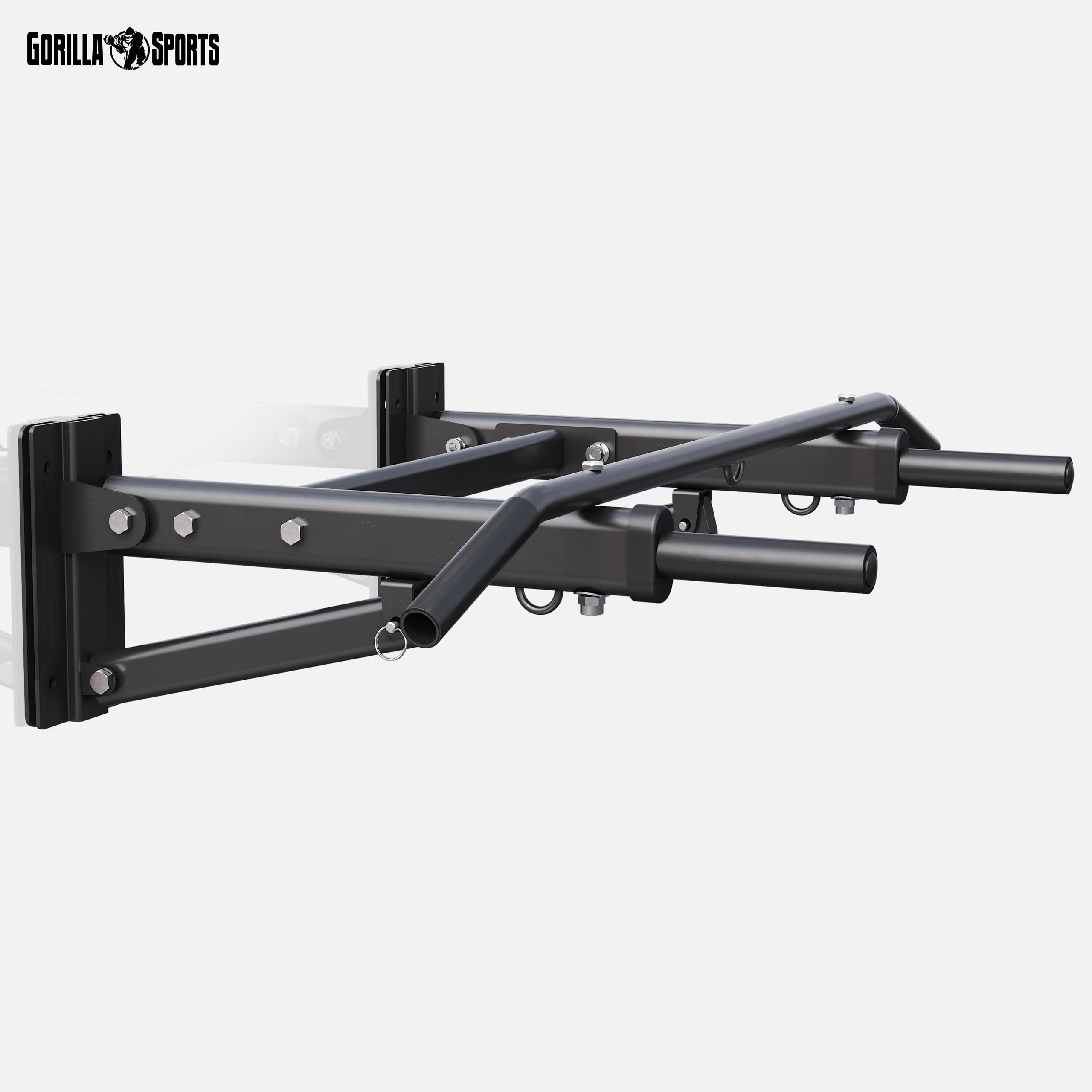 GORILLA SPORTS® Barra per Trazioni - da Muro, Pieghevole, 4in1, 3 Occhielli per Sacco da Boxe, Impugnatura in Schiuma, Max 300 kg - Sbarra Allenamento, Pull up Bar, Asta, Attrezzo Trazioni in Casa