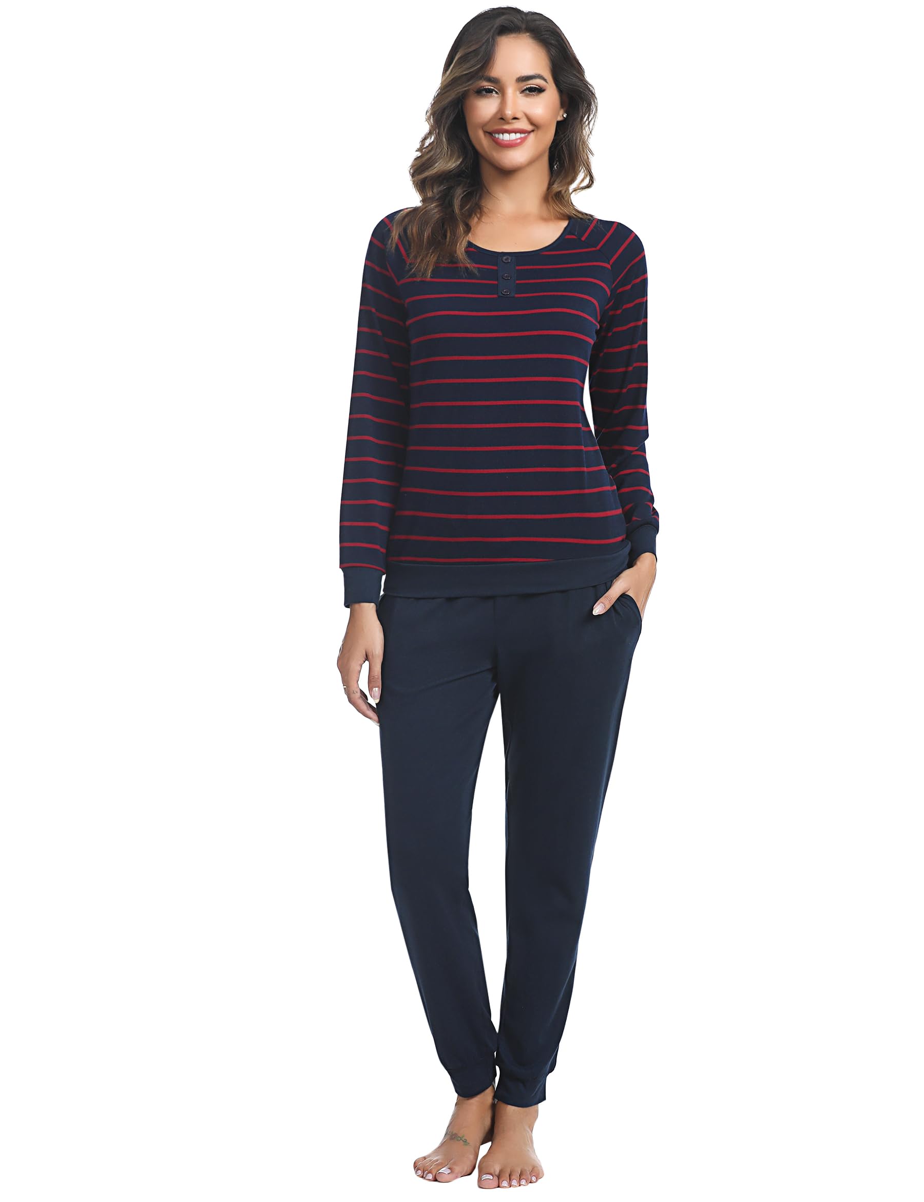 Nieery Pigiama Donna Invernale Cotone Lungo Pigiama Due Pezzi Set Pigiami Donna Leggero ed Elegante Comodo S-XXL