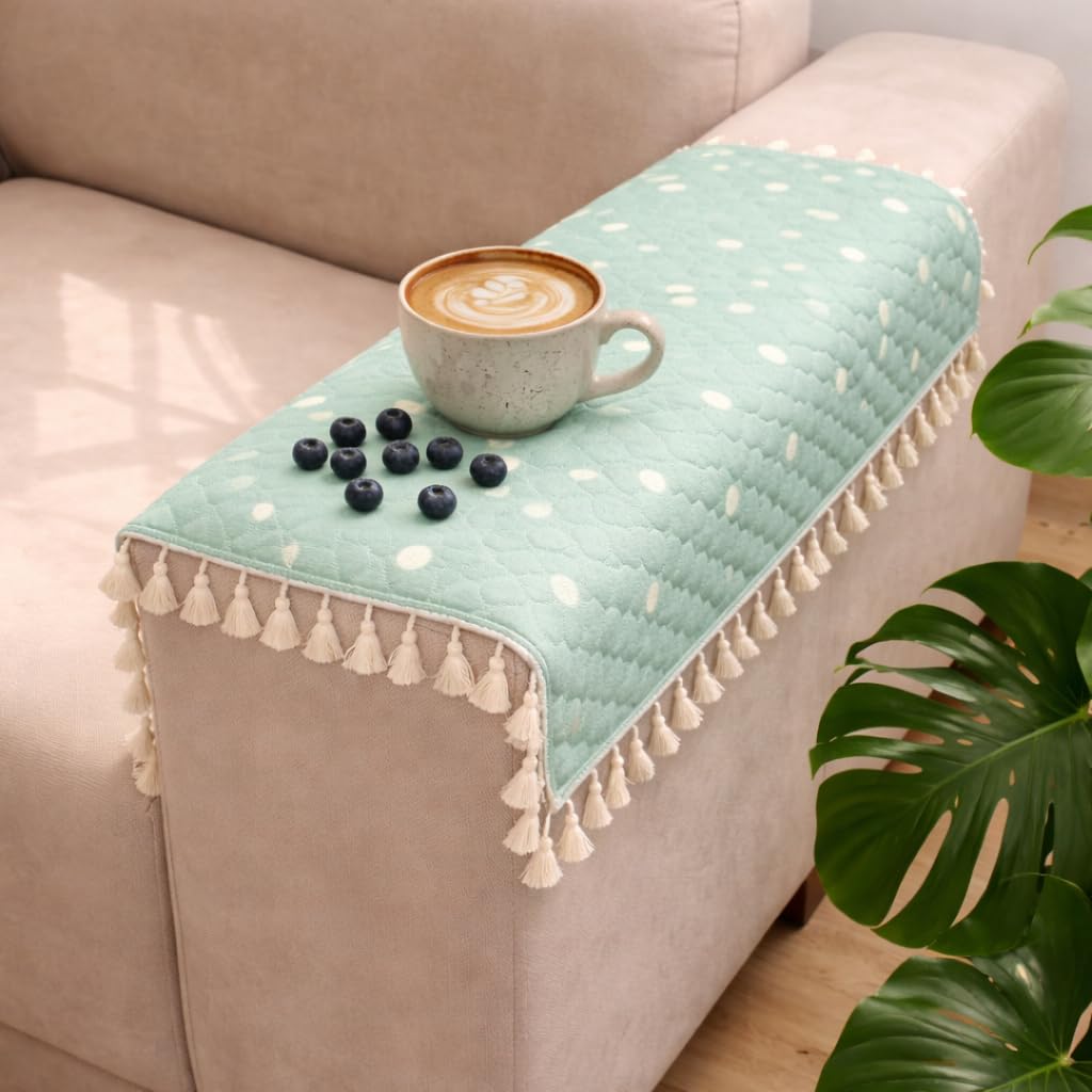STITCHNEST Printed Quilted Sofa Arm Cover with Tassels | Stylish Hand Rest Protector | Soft & Durable | 18 x 22 Inches
