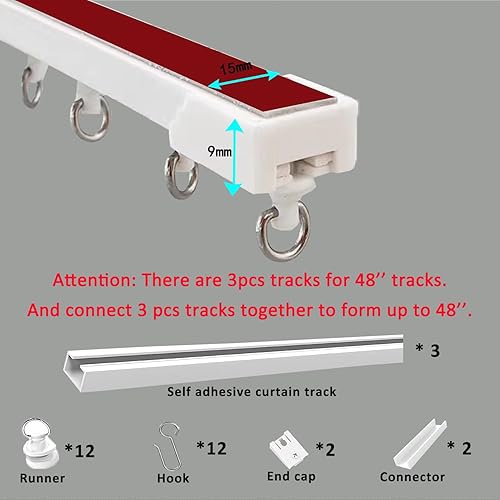 Miniatura 4 de Barra de cortina autoadhesiva para techo y pared (1 paquete de 48 pulgadas) para cortina transparente, sin taladrar, tornillos o herramientas, barra