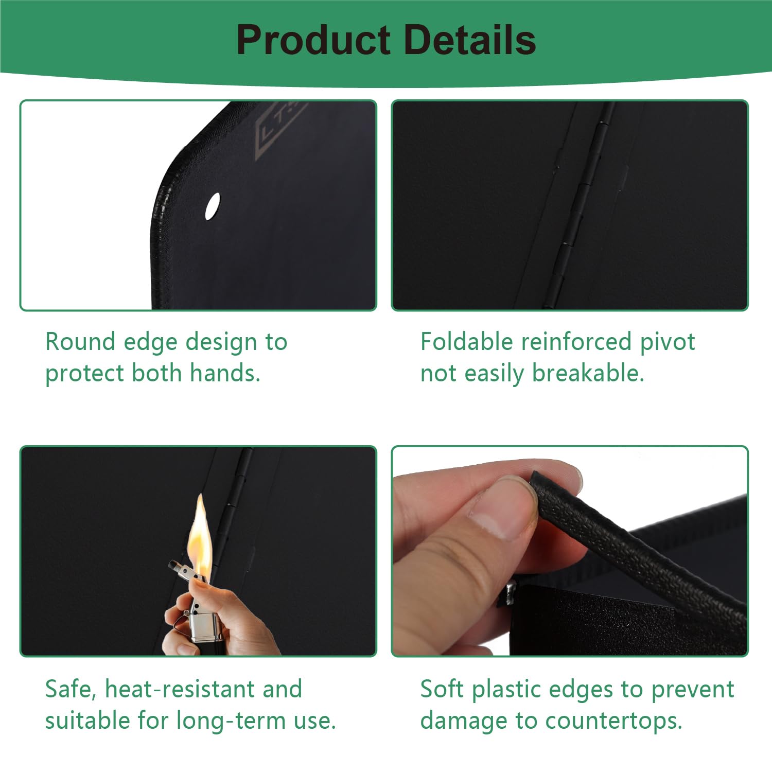 Protection anti-éclaboussures pliable | Écran anti-éclaboussures d'huile extra haut de 40 cm pour cuisinière (noir, 4 côtés)