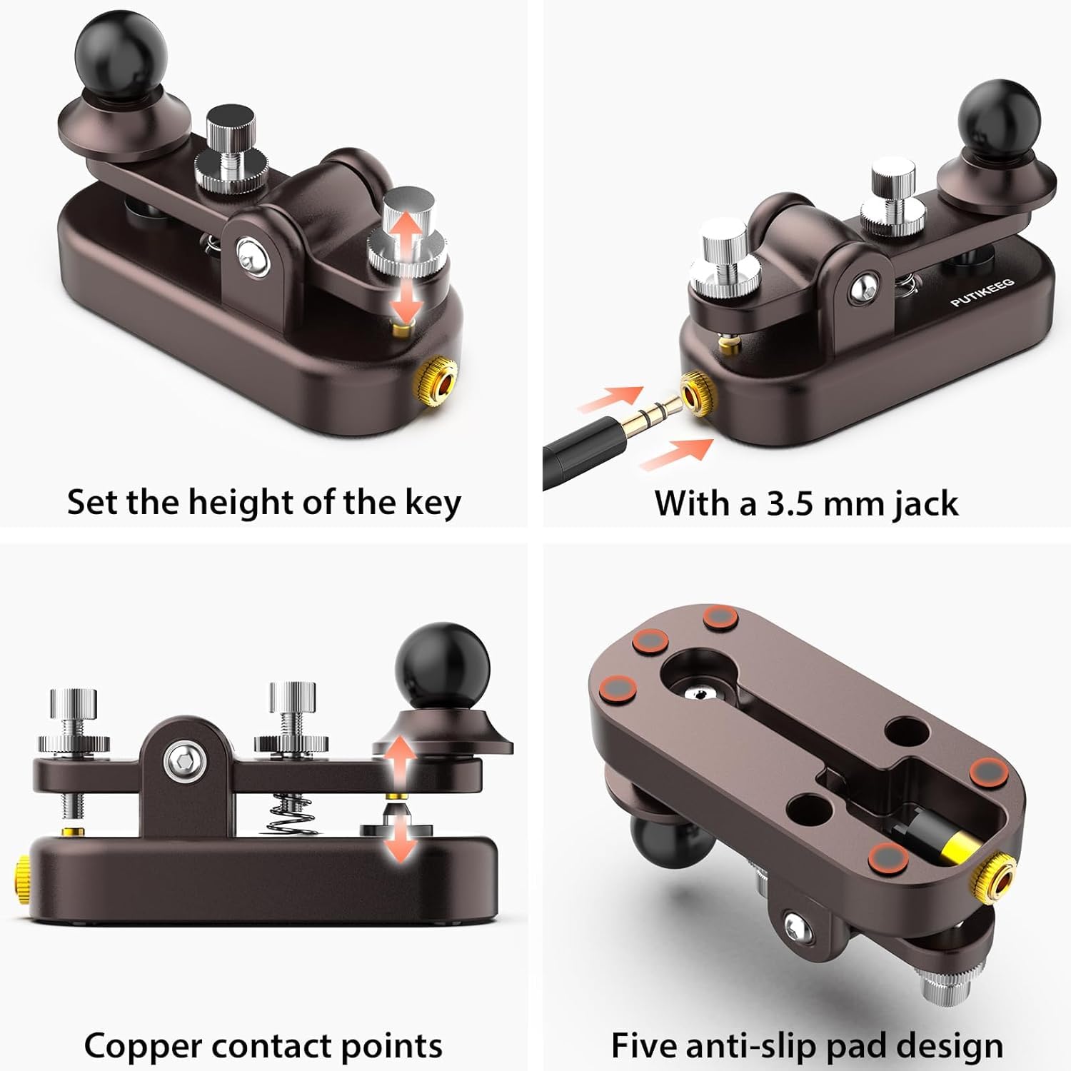 Putikeeg CW, tasto Morse, tasto per telegrafo, telecomando per amatoriali, codice Morse, tastiera per telegramma, trasmettitore Morse, tasti CW dritti (marrone-1)
