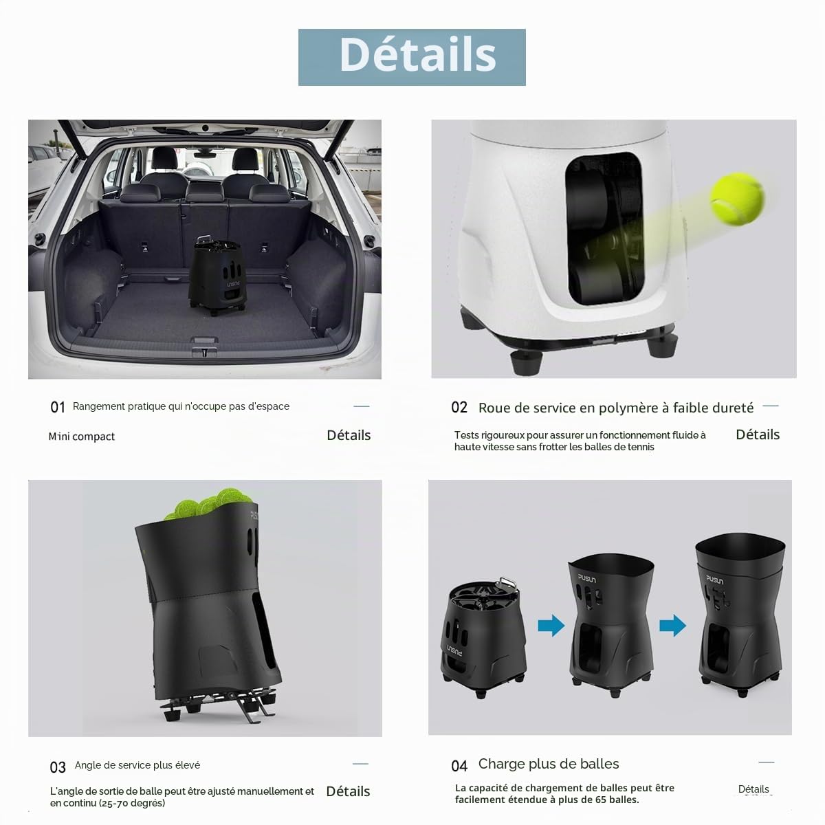 PT-Mini Pro Lance-balles Compact pour Tennis & Padel | Contrôle Intelligent, Vitesses & Effets réglables, Design Portable — idéal pour entraînement Mobile et précis à Domicile