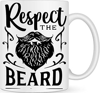 Respect The Beard Coffee Mug - Personalised Gifts Coffee Cup Dad Presents - Novelty Fathers Day Gifts - Funny Birthday Gifts for Him Dad Man Grandad Boyfriend Son Brother - Bearded Best Friend Gifts