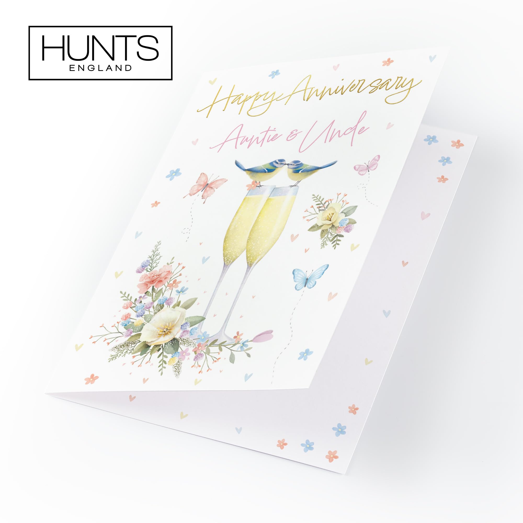 Hunts England, Auntie And Uncle Anniversary Card, A5 Size, Champagne Flutes, Gold Foil, Anniversary Card For Auntie And Uncle - Image 4