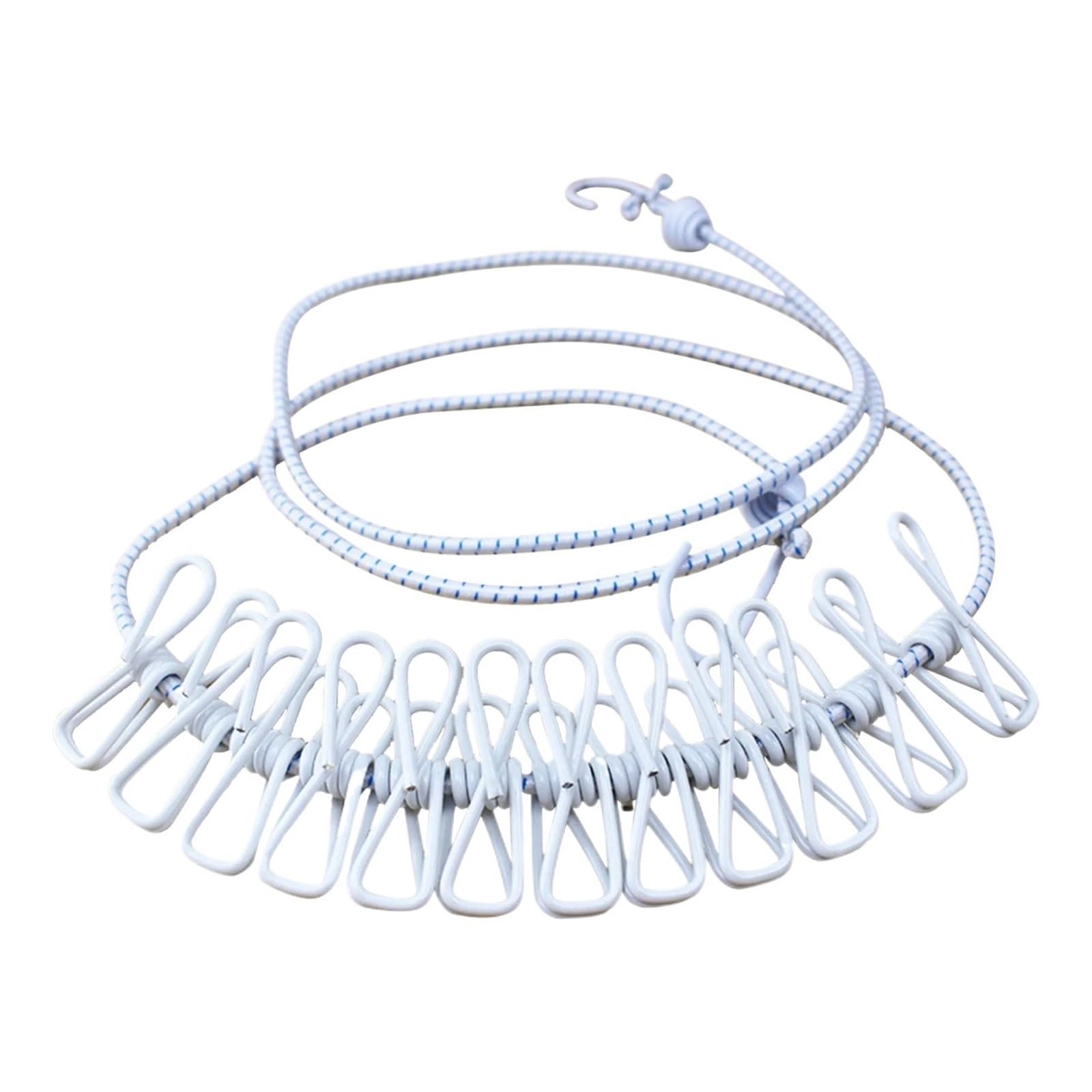 Laundry Line Portable Clothesline With 12 Clothespins, Windproof Travel Stretchy Retractable Elastic Laundry Clothes Line Balcony Garden(White)